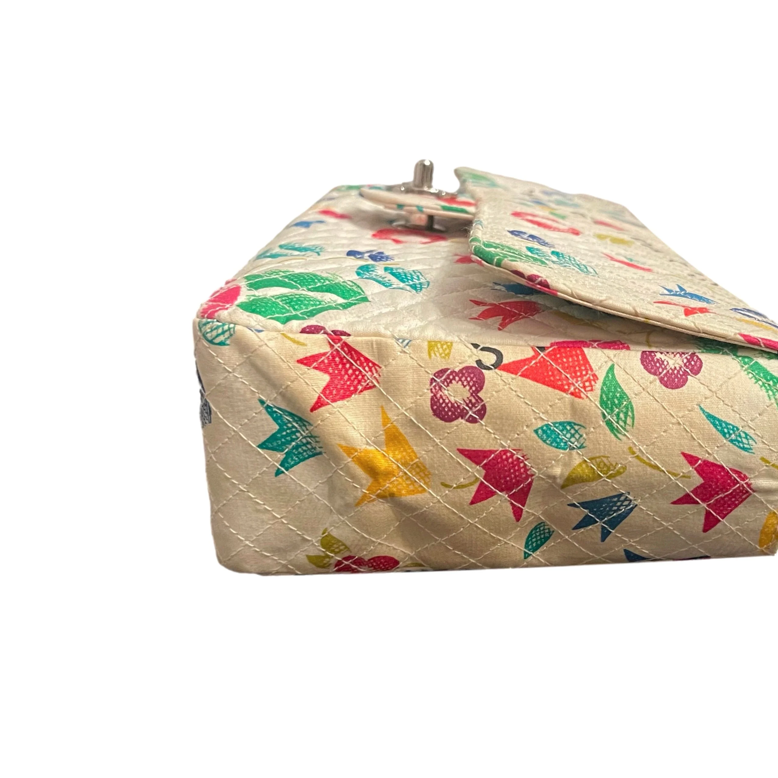Chanel White Floral Canvas Flap Bag - Image 5