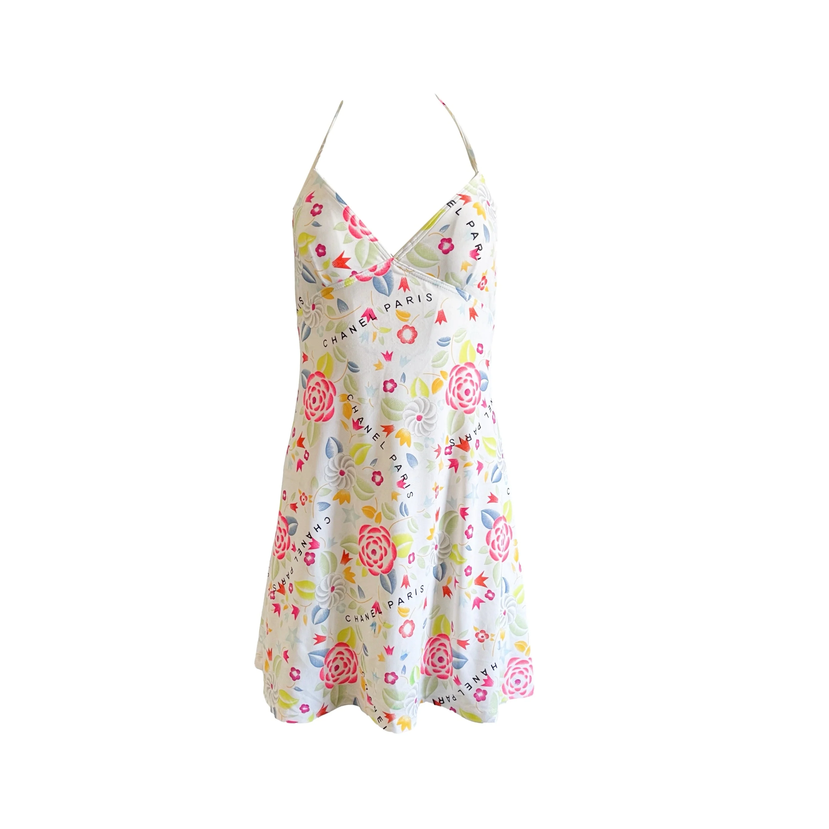 Chanel White Floral Halter Dress