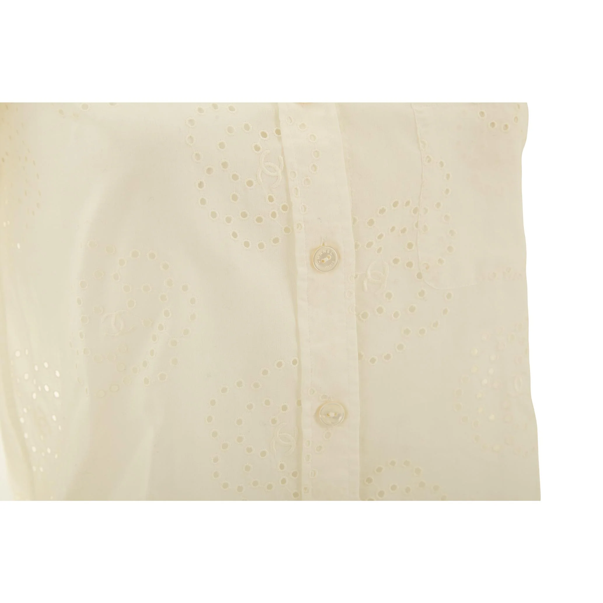 Chanel White Floral Eyelet Button Down - Image 3
