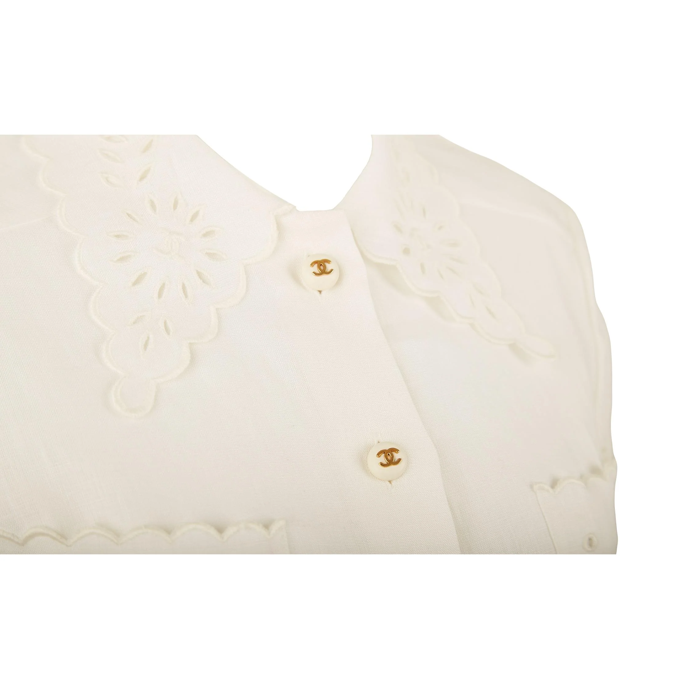 Chanel White Eyelet Logo Button Shirt - Image 3