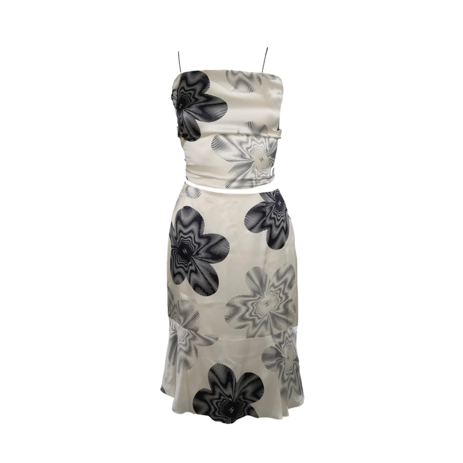 Chanel White Floral Logo Skirt Set