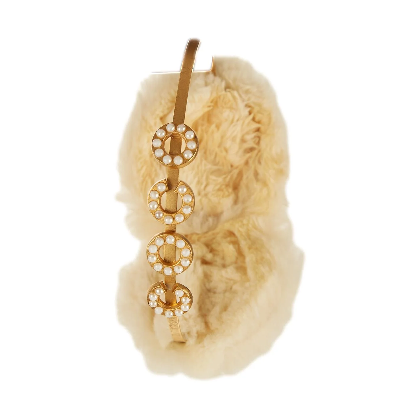 Chanel White Fur Pearl Logo Ear Muffs - Image 3
