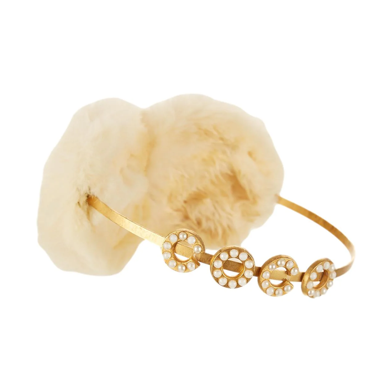 Chanel White Fur Pearl Logo Ear Muffs - Image 4