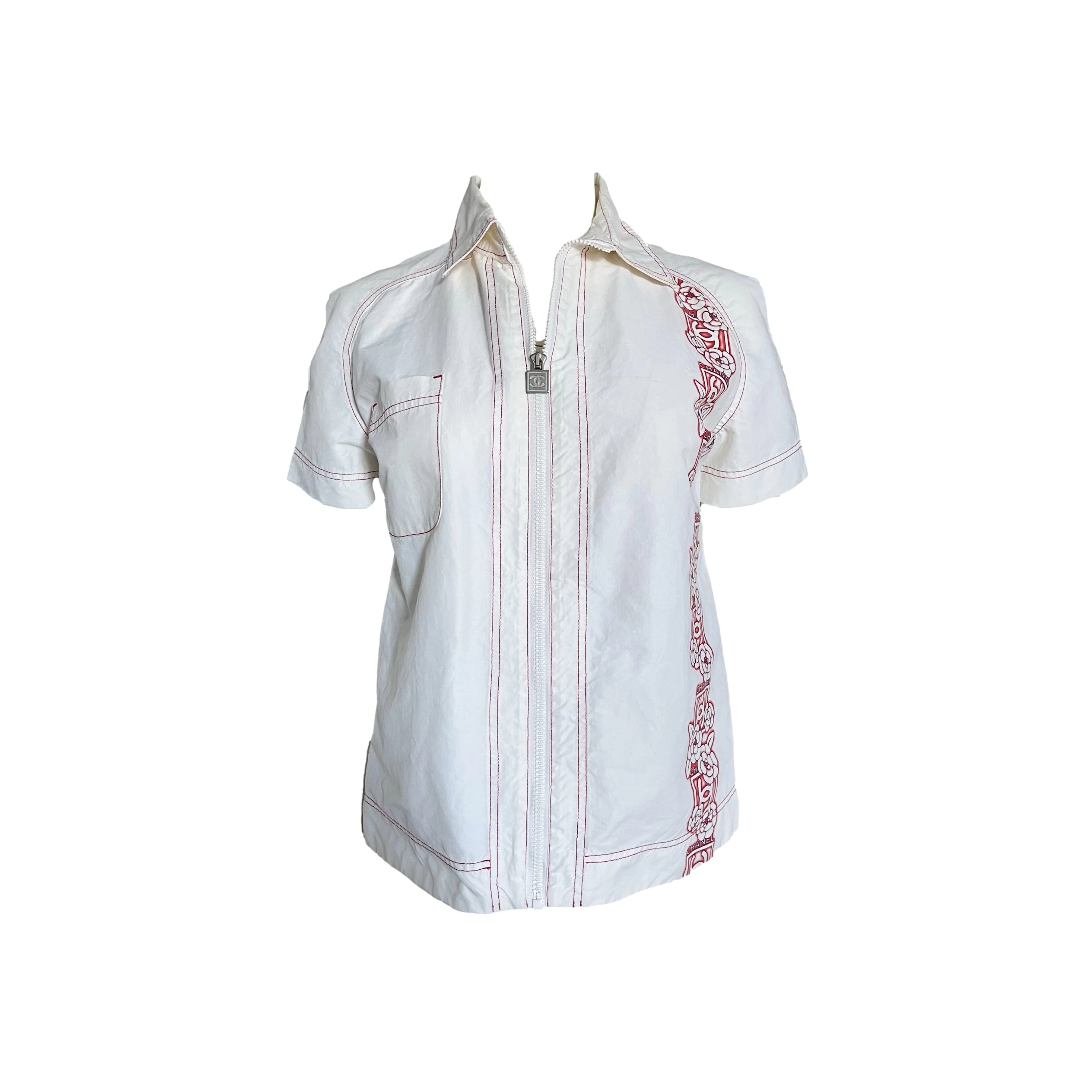 Chanel White Hawaiian Print Zippered Top