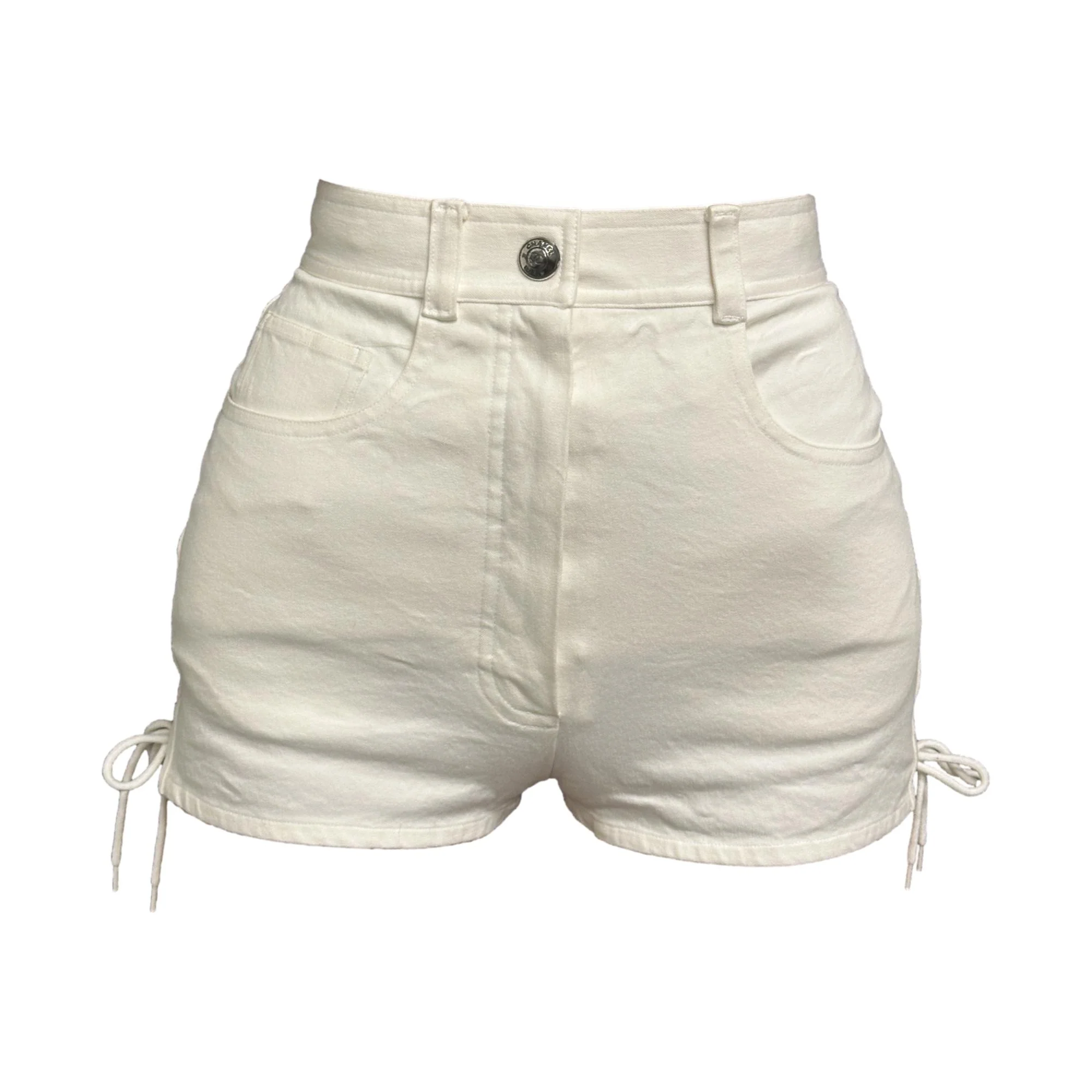 Chanel White Lace Up Logo Shorts