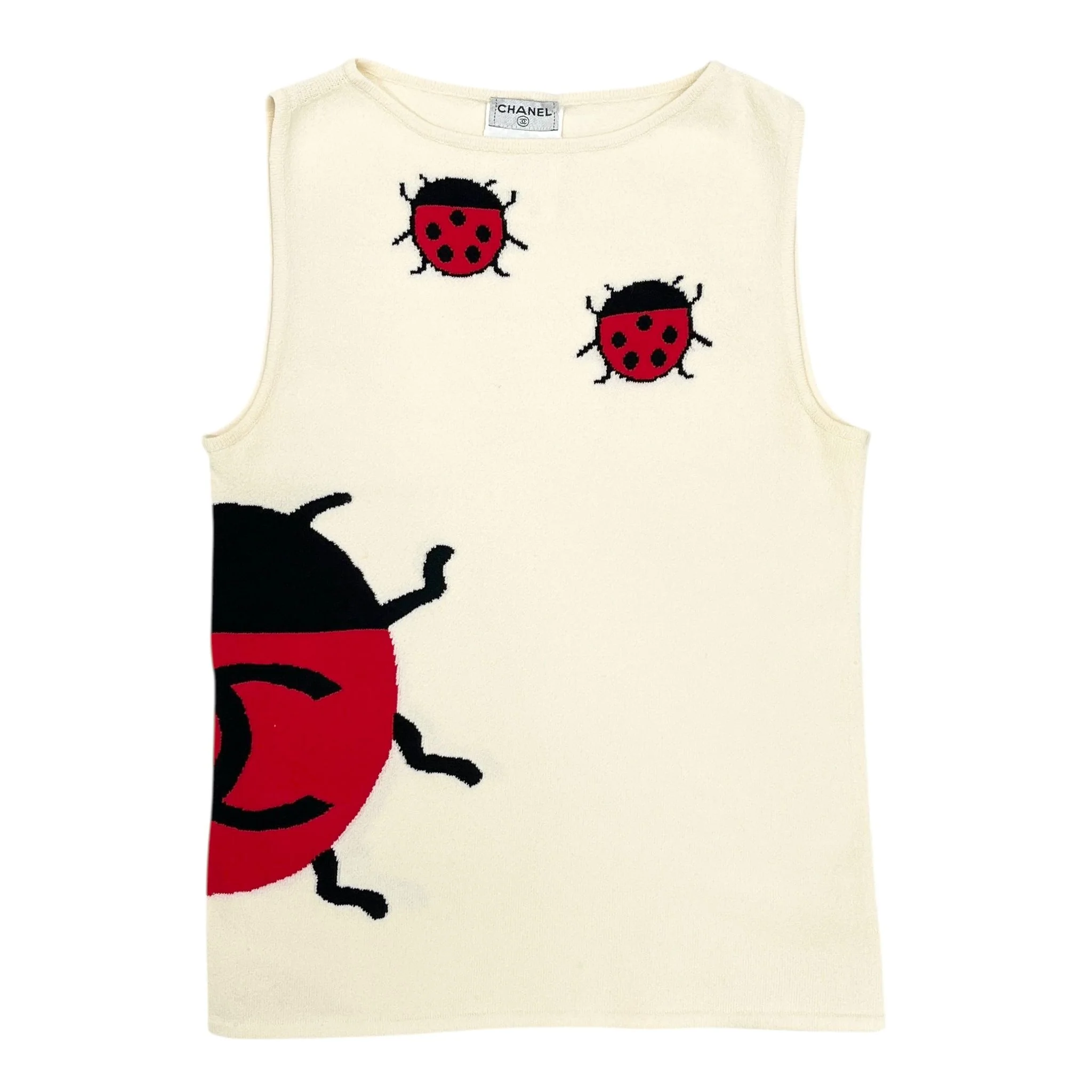 Chanel White Ladybug Logo Tank