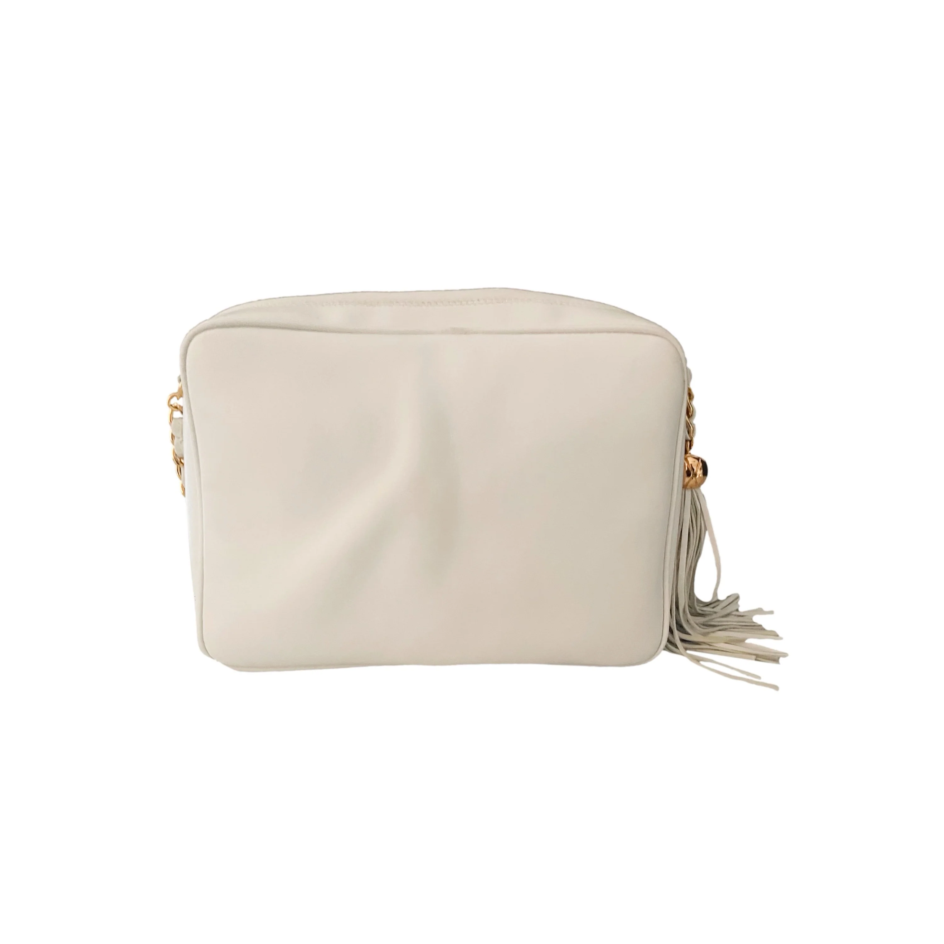 Chanel White Logo Chain Tassel Bag - Image 2
