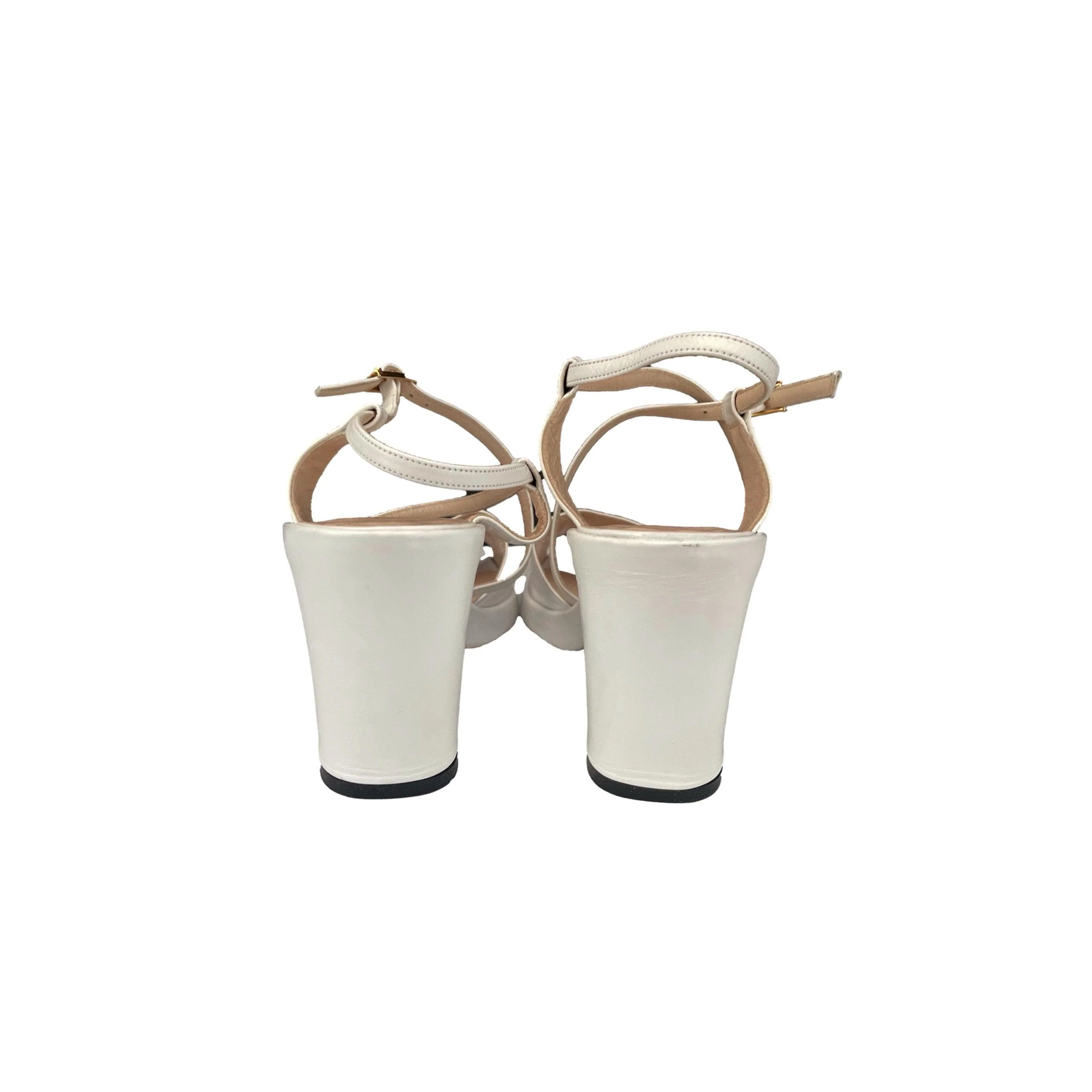 Chanel White Logo Chunky Heels - Image 2