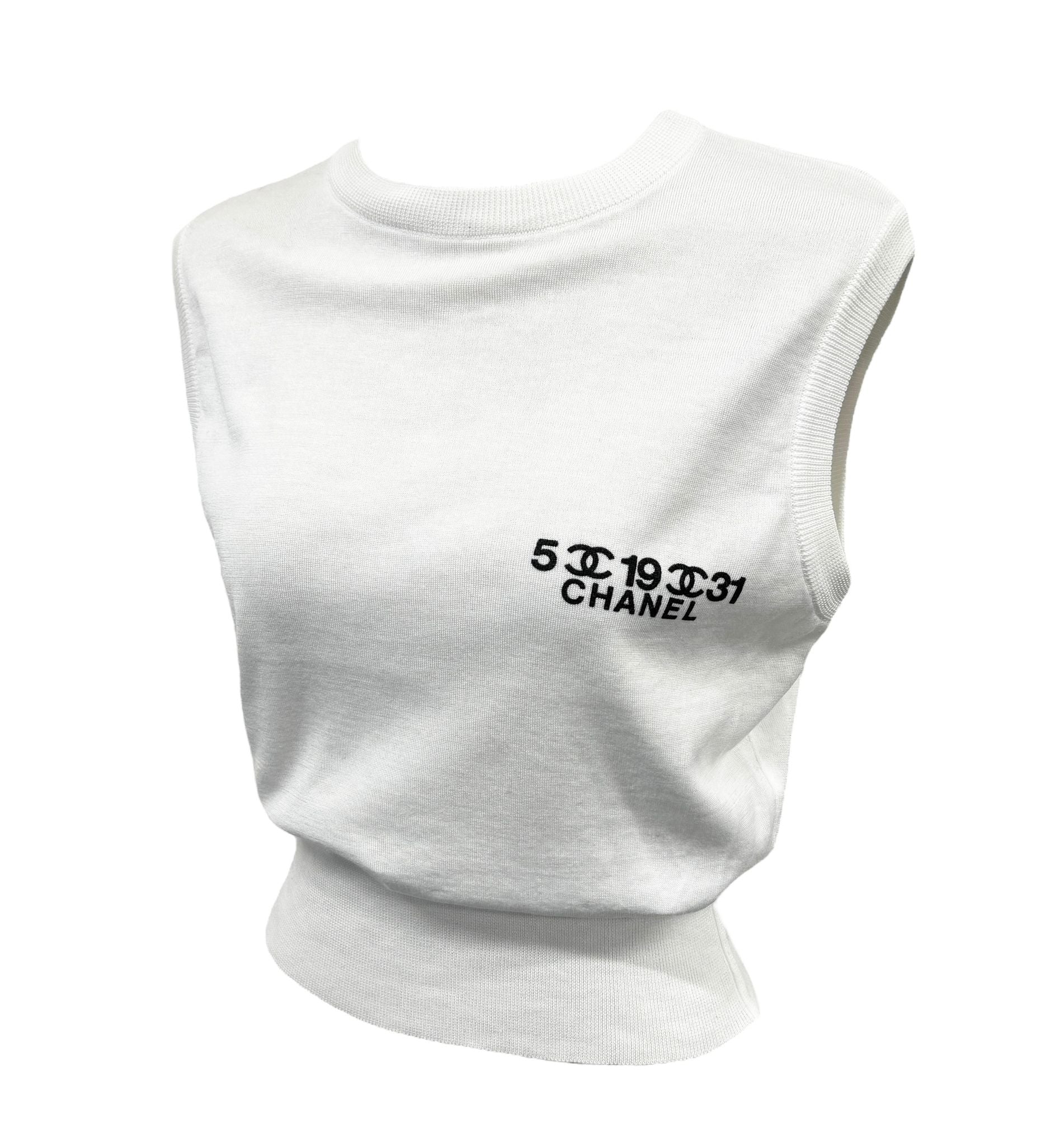 Chanel White Logo Crop Top
