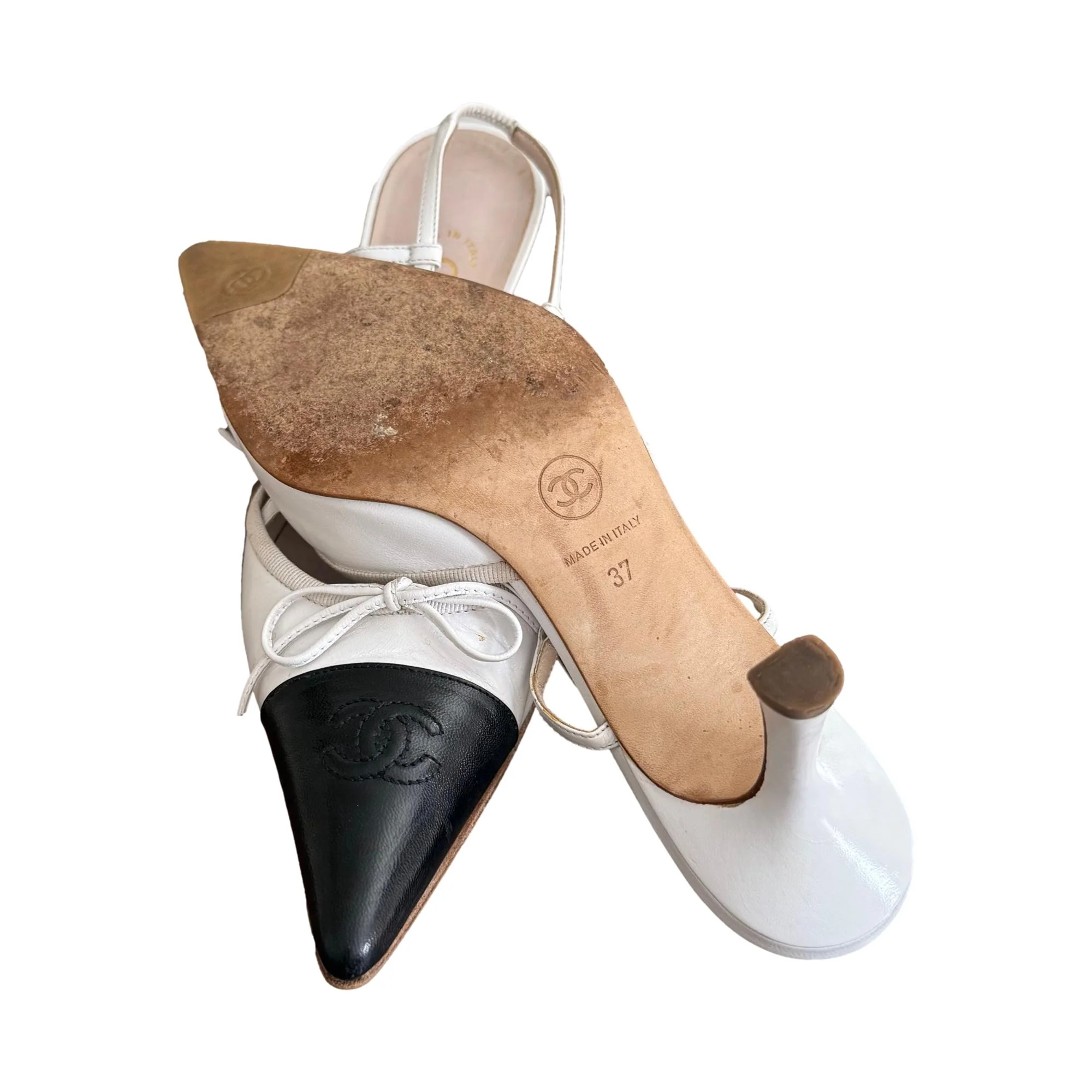 Chanel White Logo Slingback Heels - Image 4