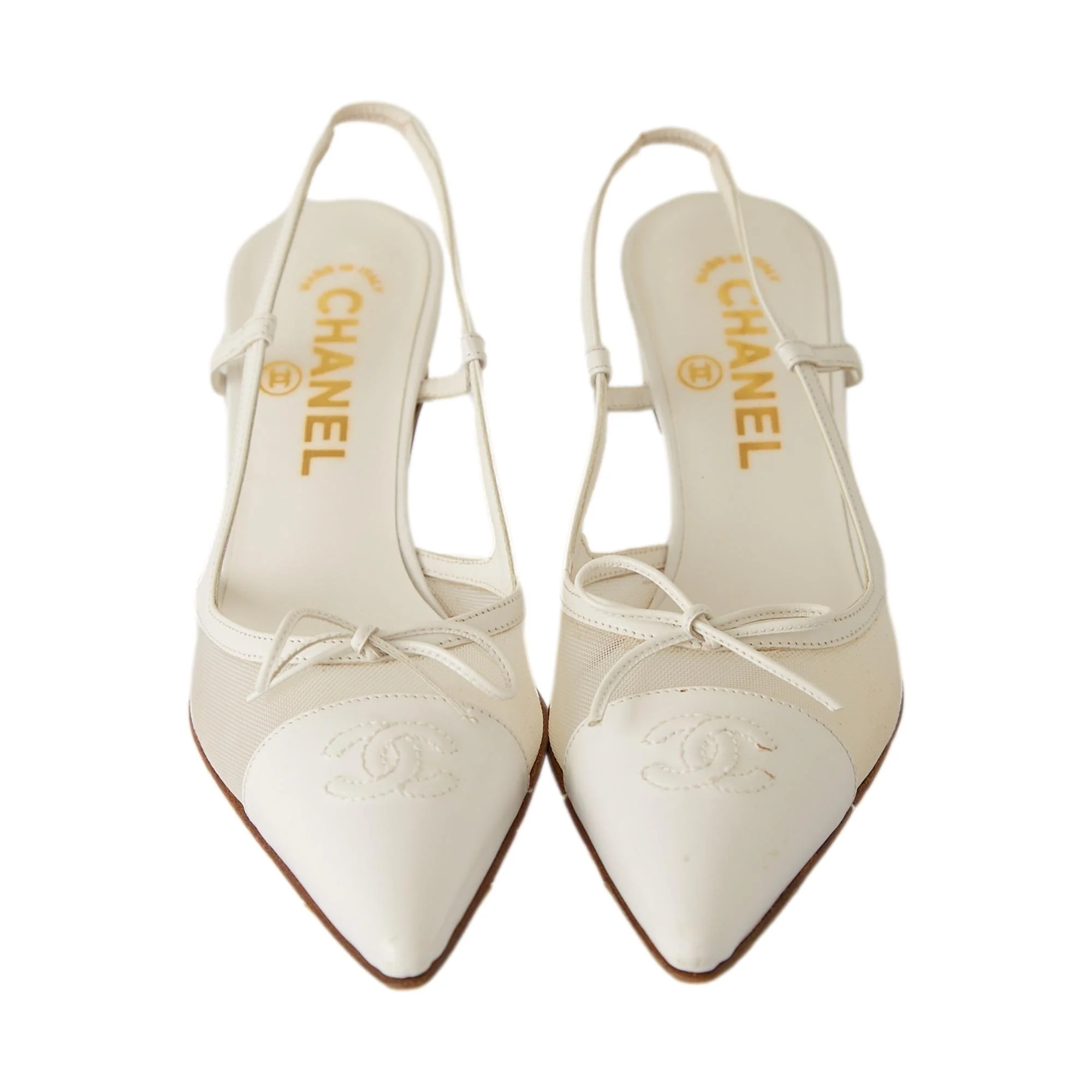 Chanel White Logo Slingback Heels - Image 2