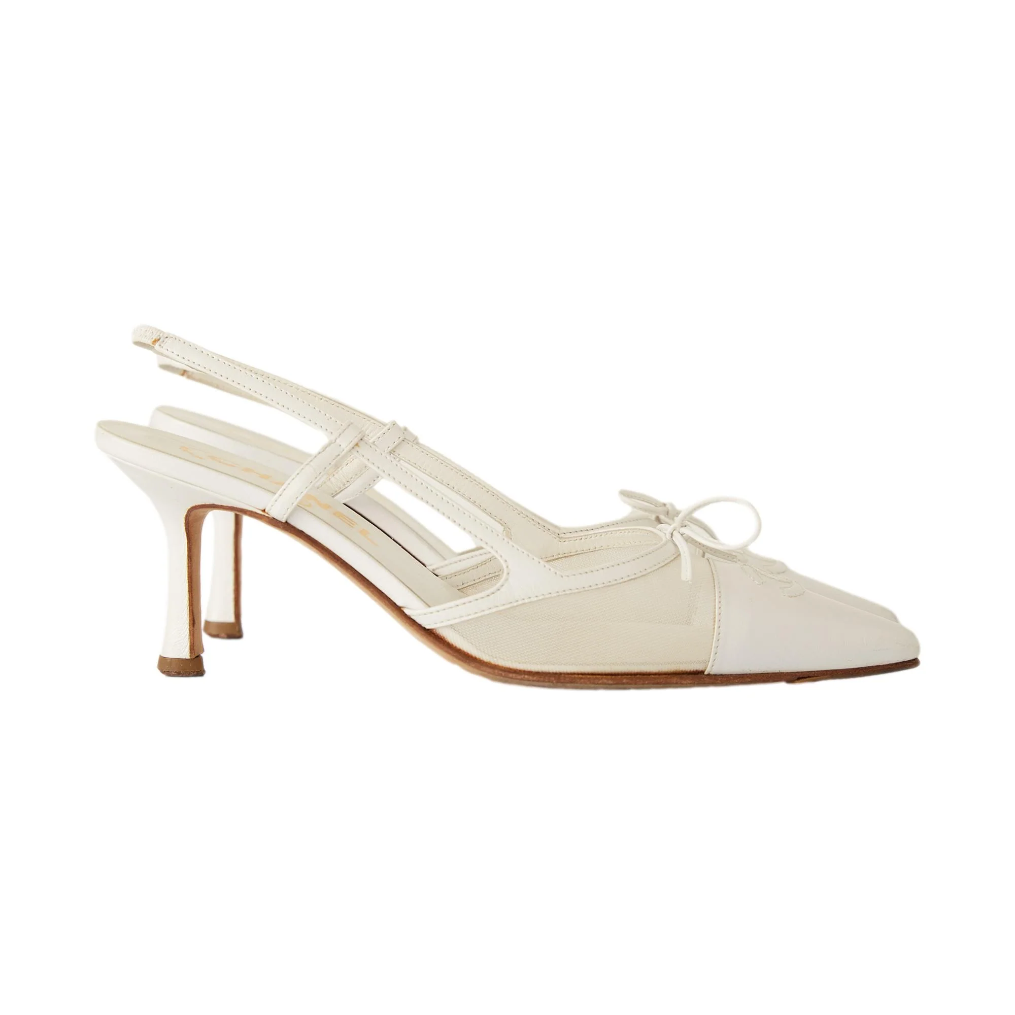 Chanel White Logo Slingback Heels - Image 3