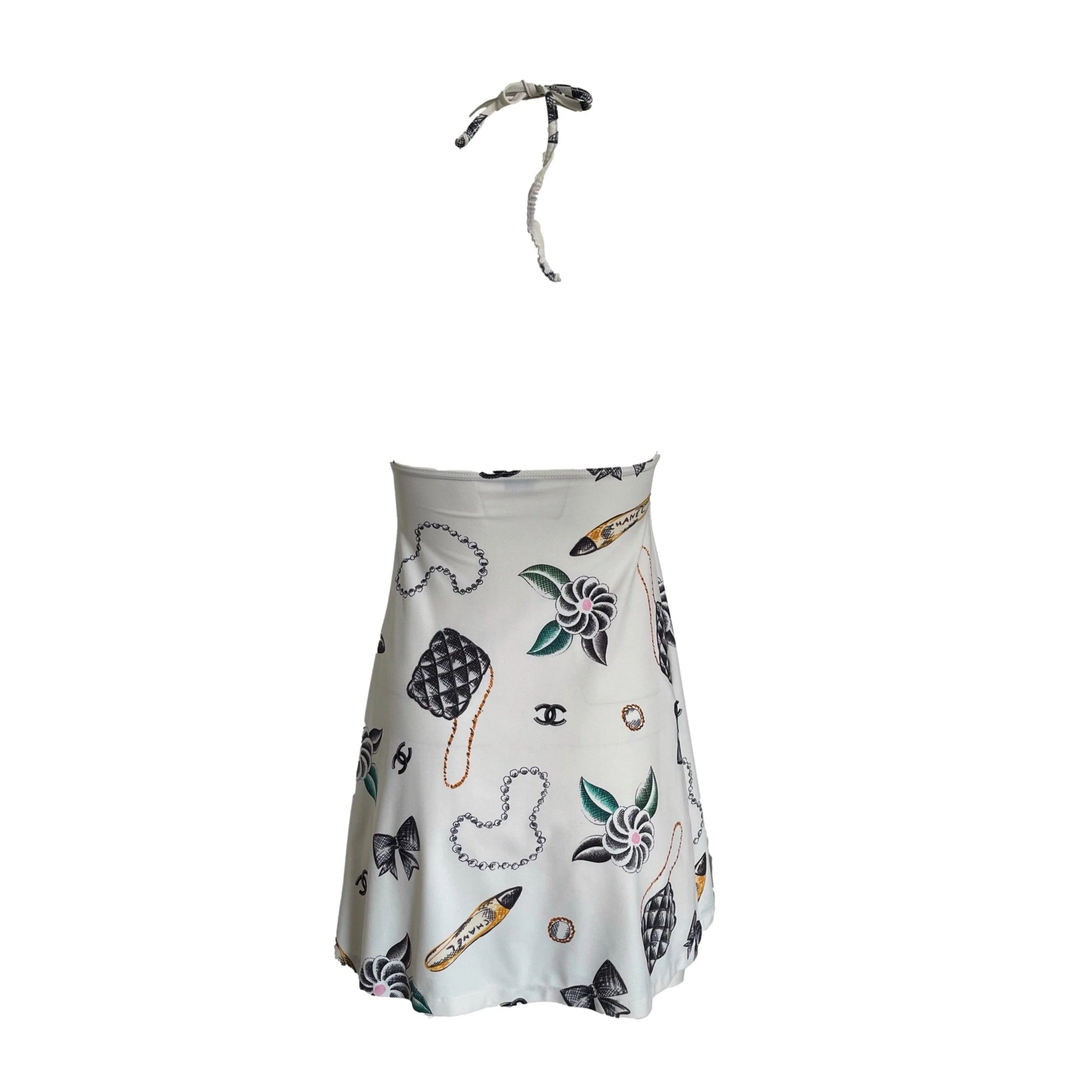 Chanel White Print Logo Halter Dress - Image 2