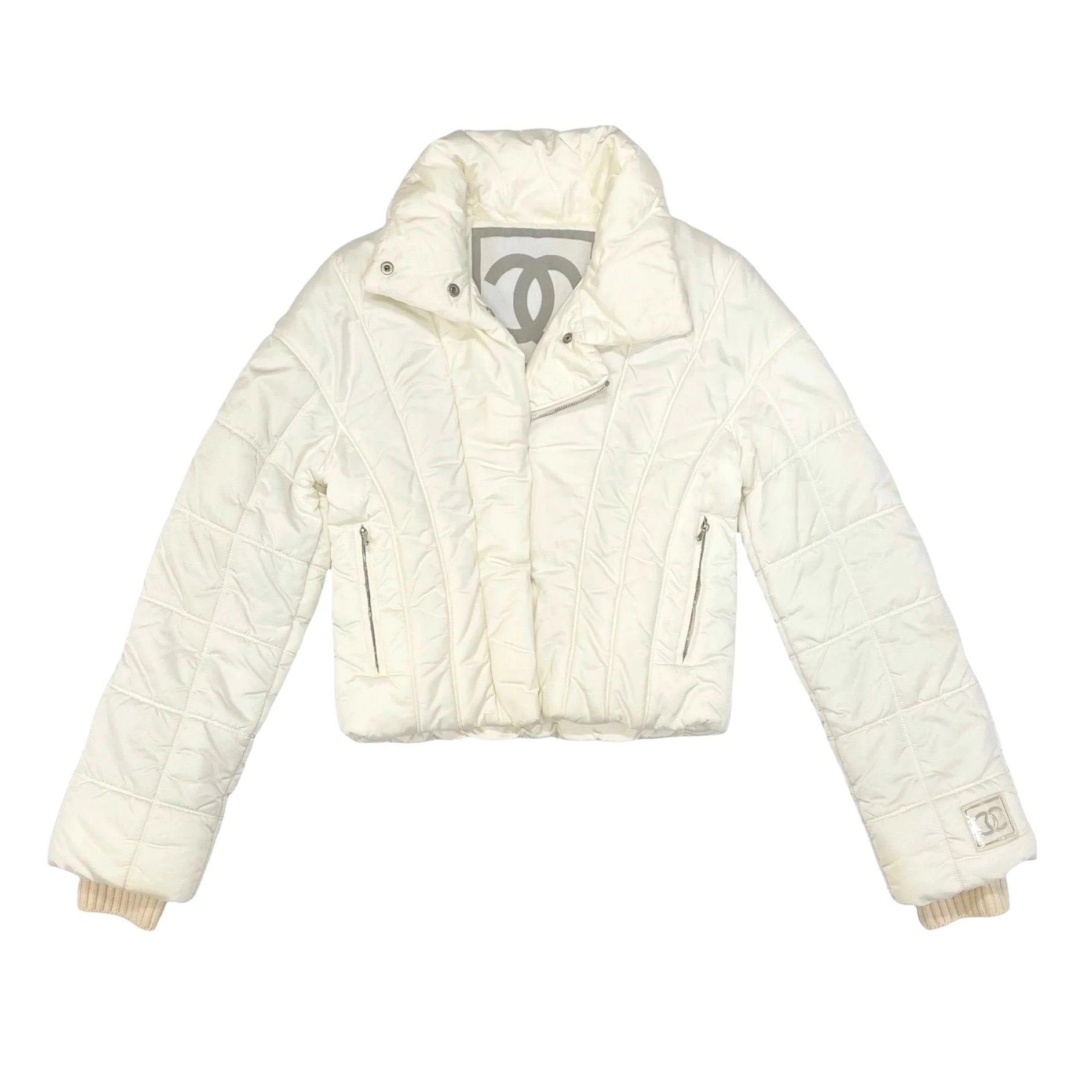 Chanel White Puffer Logo Coat