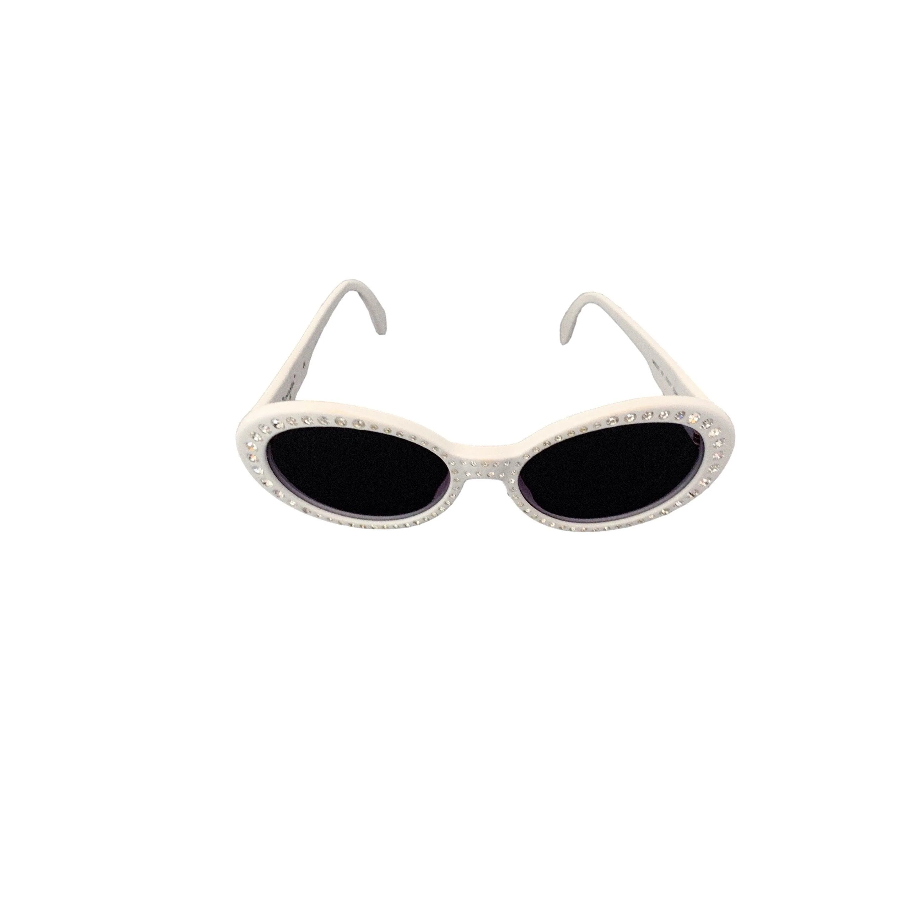 Chanel White Rhinestone Round Sunglasses