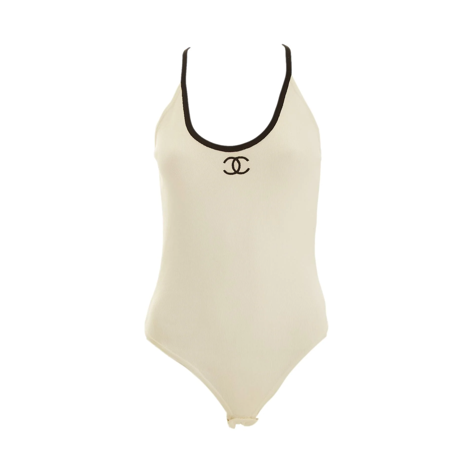 Chanel White Ribbed Logo Bodysuit