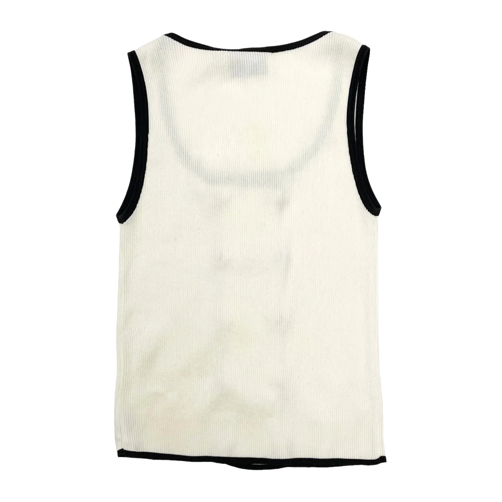 Chanel White Ribbed Logo Button Tank Top - Image 2