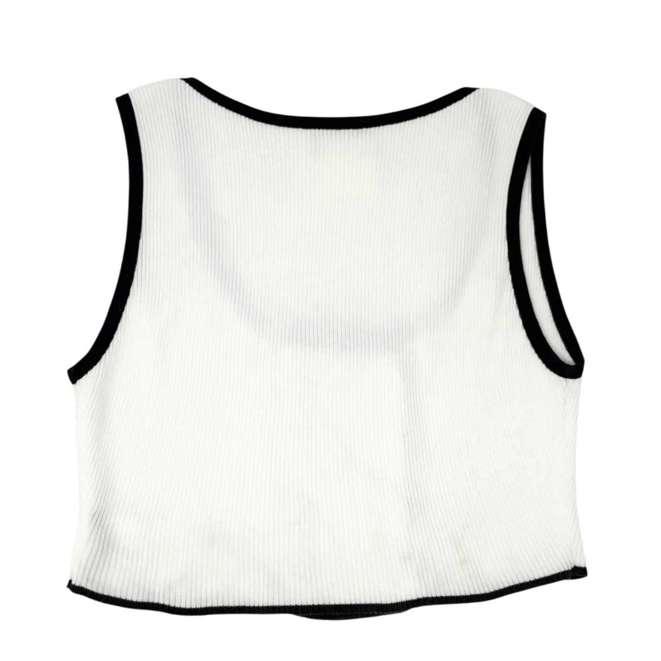 Chanel White Ribbed Logo Crop Top - Image 2