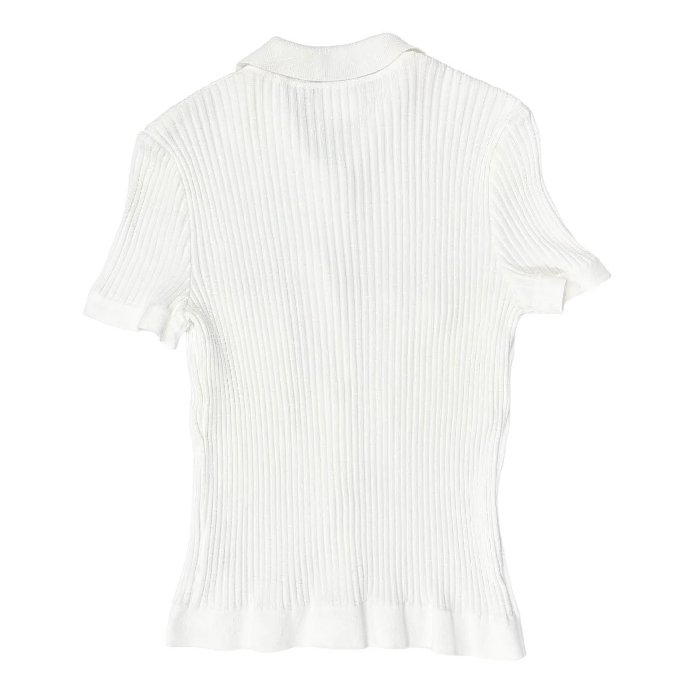 Chanel White Ribbed Logo Short Sleeve Button Down - Image 2