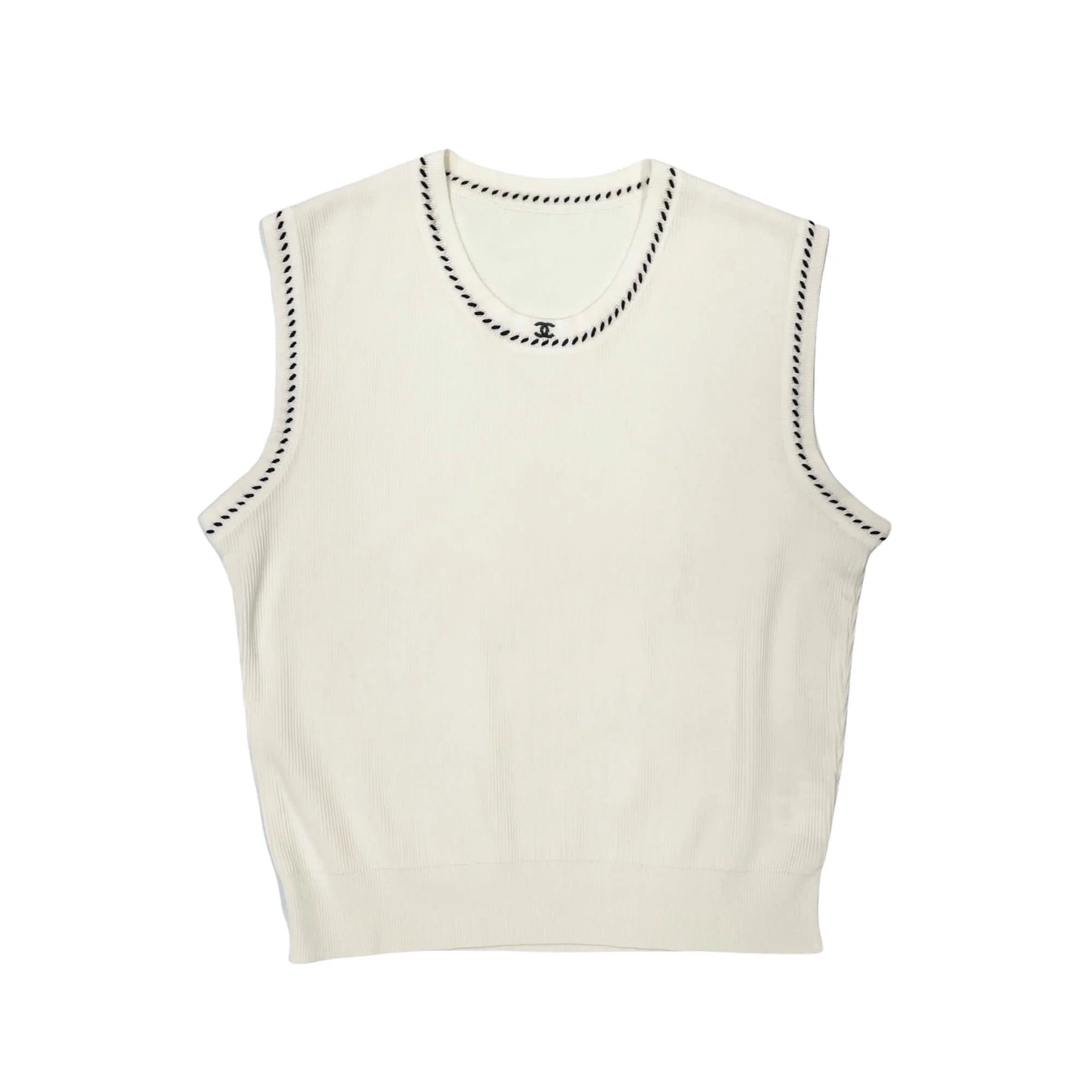 Chanel White Ribbed Logo Tank Top