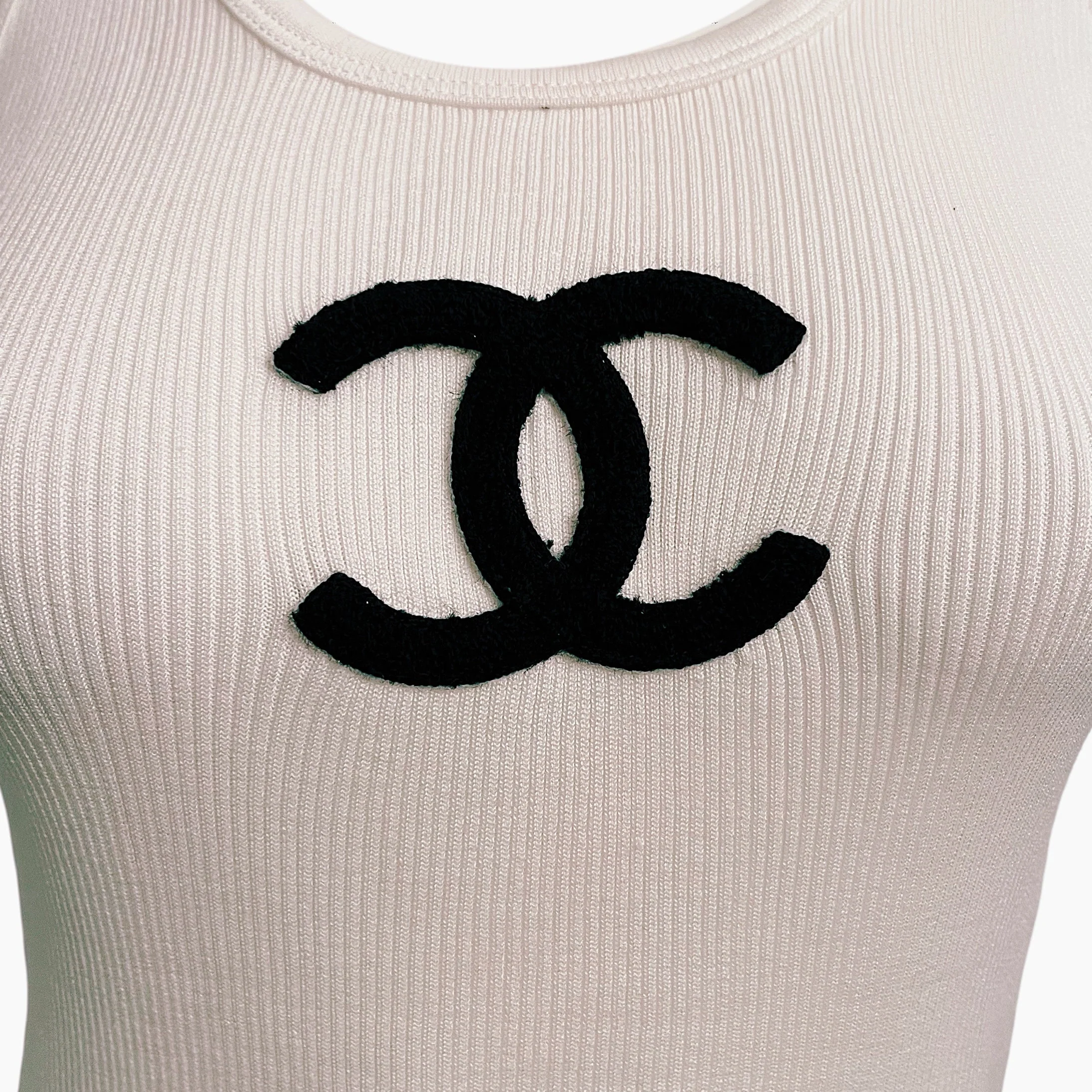 Chanel White Ribbed Logo Tank Top - Image 3