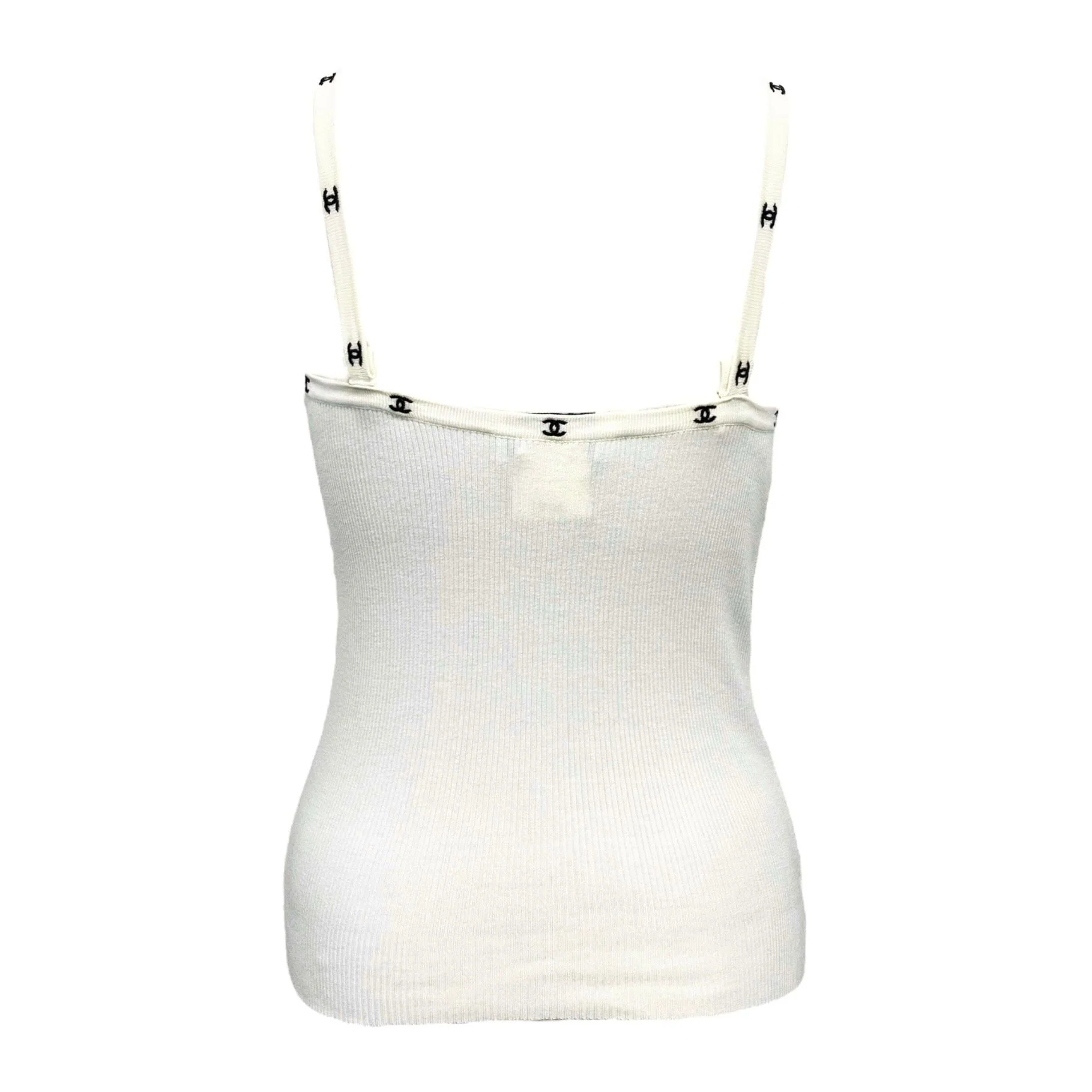 Chanel White Ribbed Logo Tank Top - Image 2