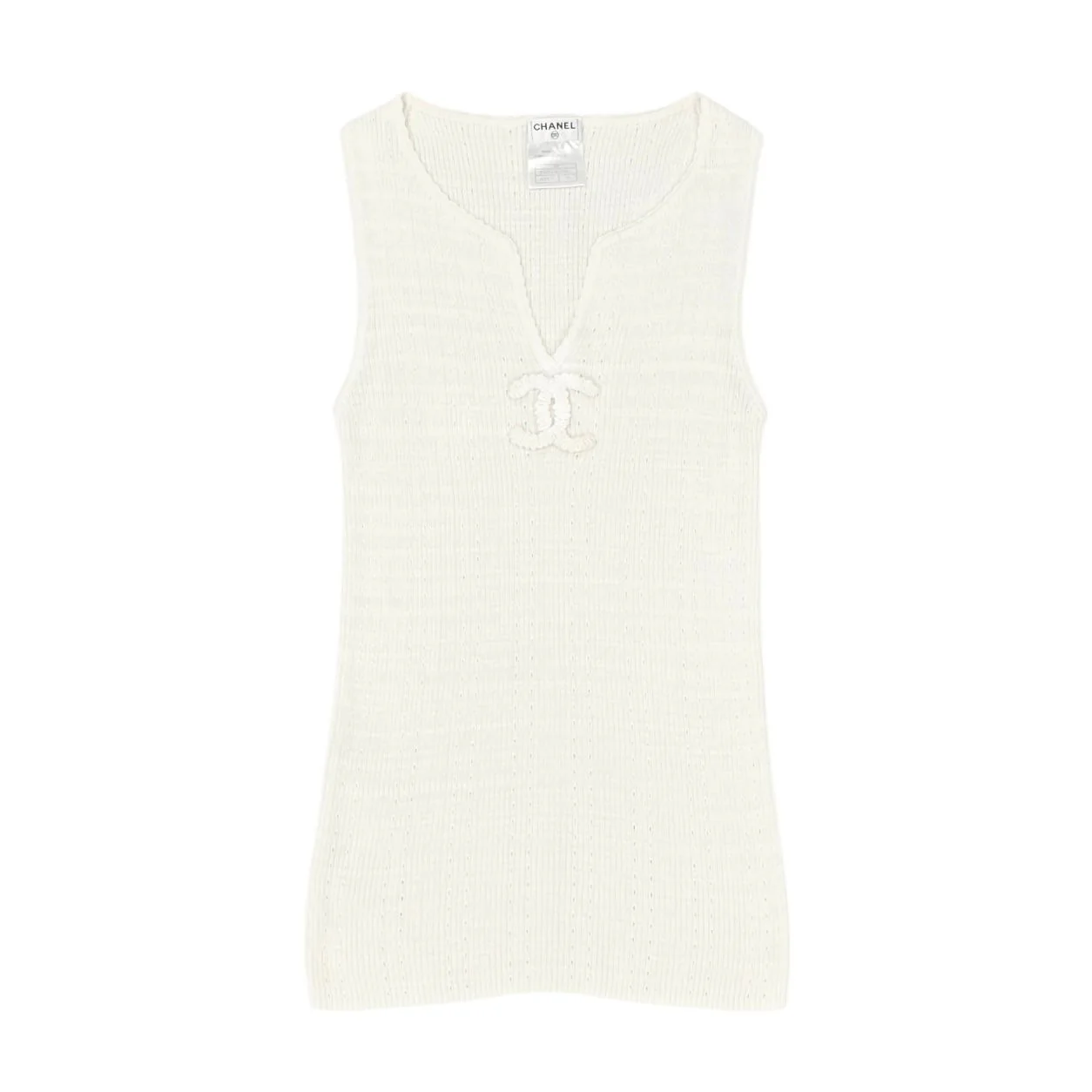 Chanel White Ribbed Logo Tank Top
