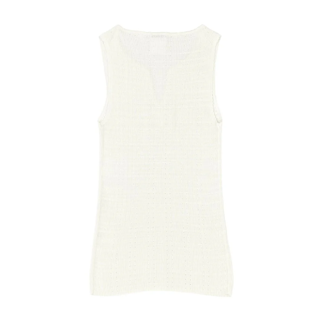 Chanel White Ribbed Logo Tank Top - Image 2