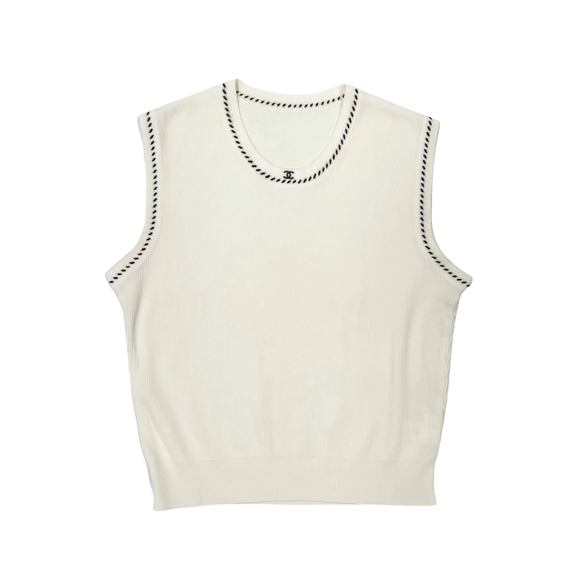 Chanel White Ribbed Logo Tank Top