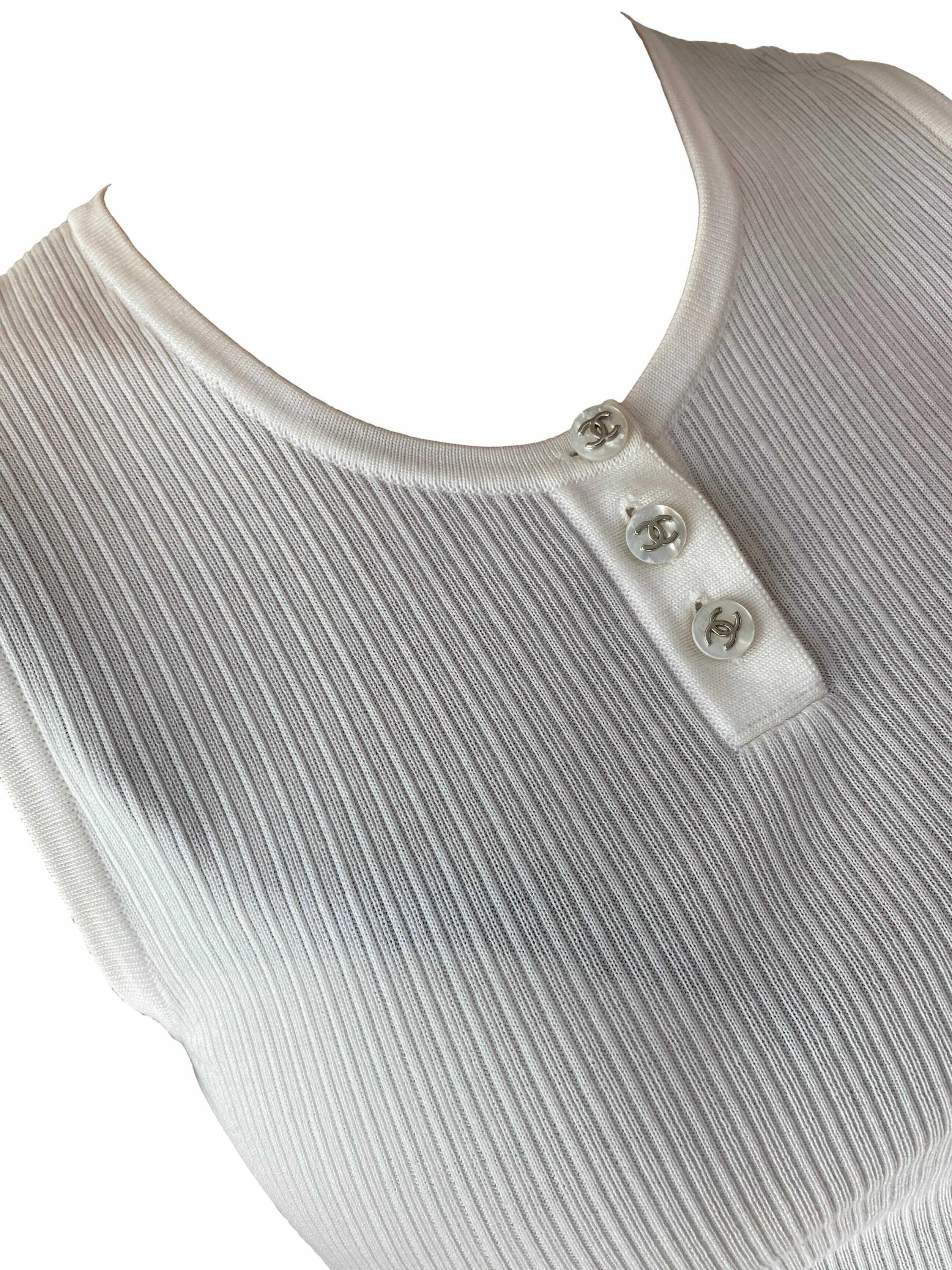 Chanel White Ribbed Tank - Image 3