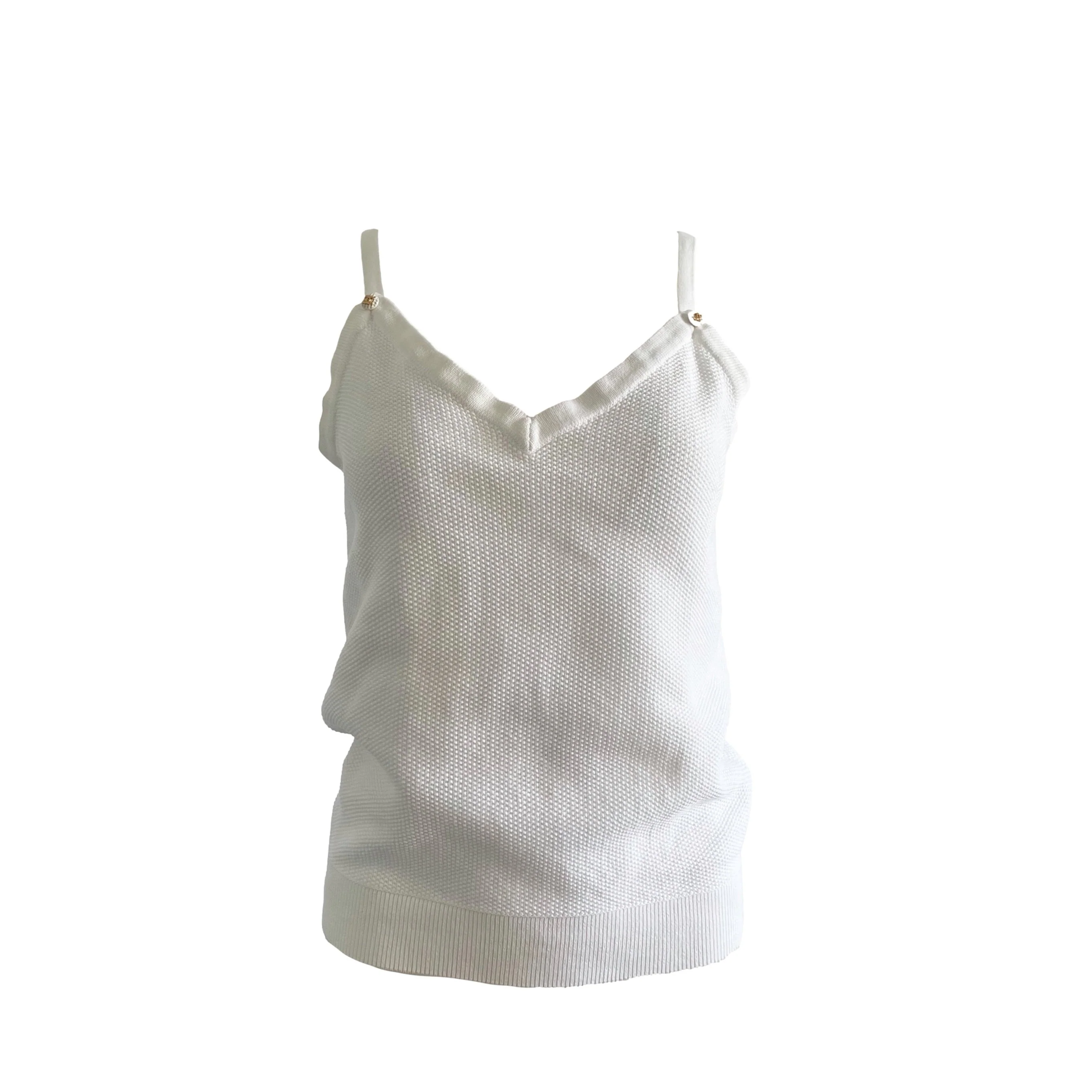 Chanel White Ribbed Tank Top