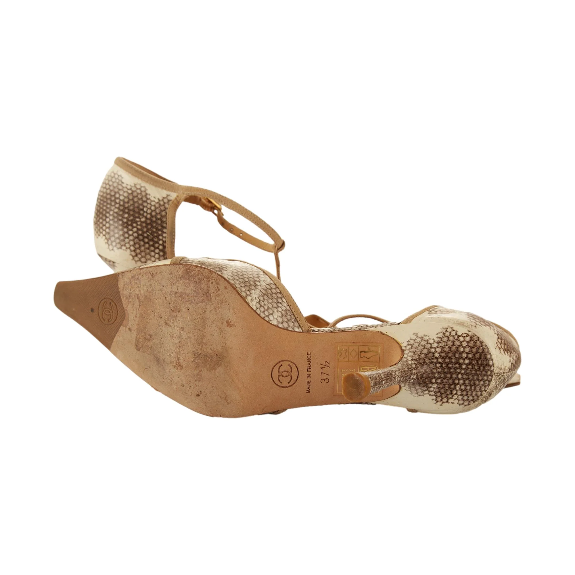 Chanel White Snake Print Heels - Image 4