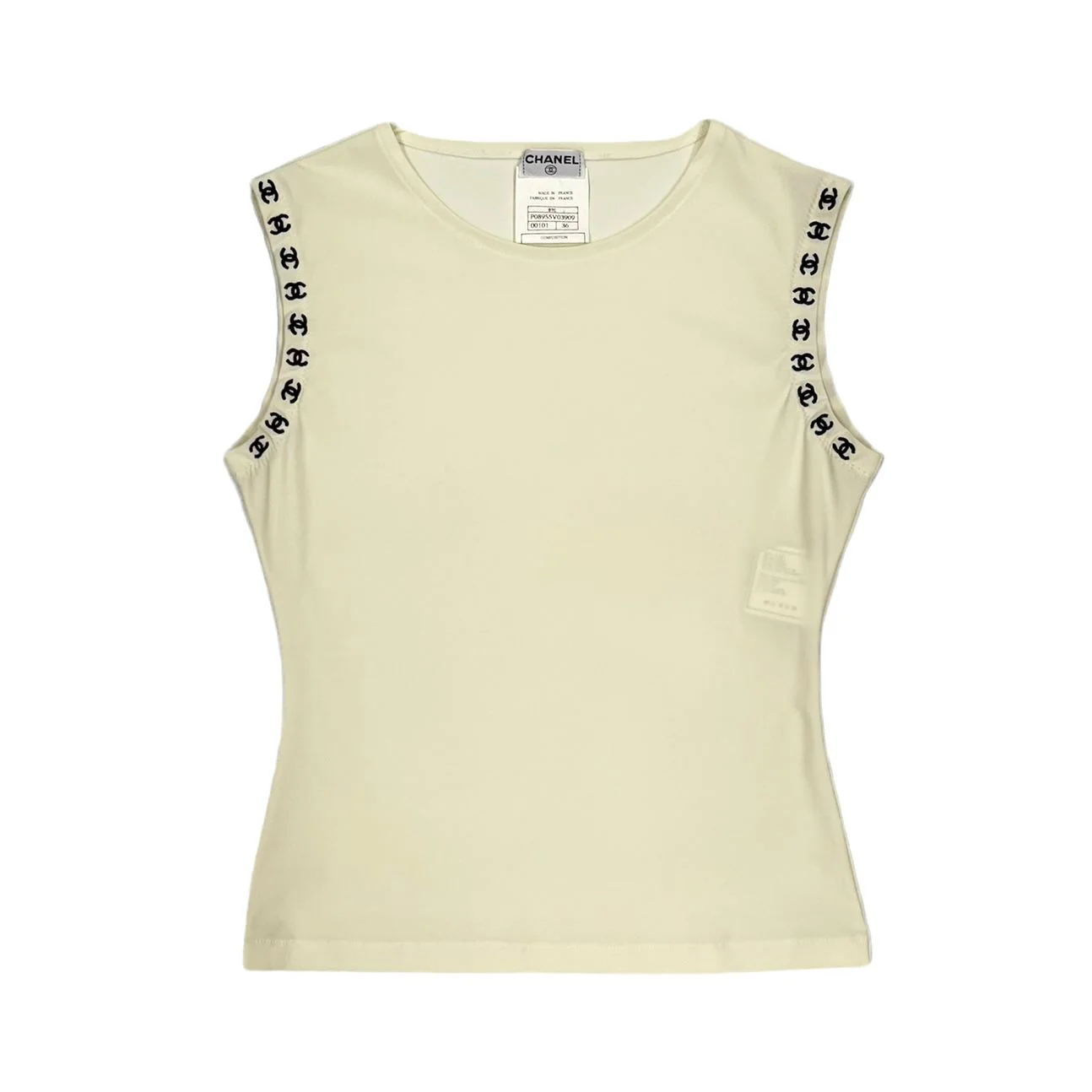 Chanel White Stretch Logo Tank