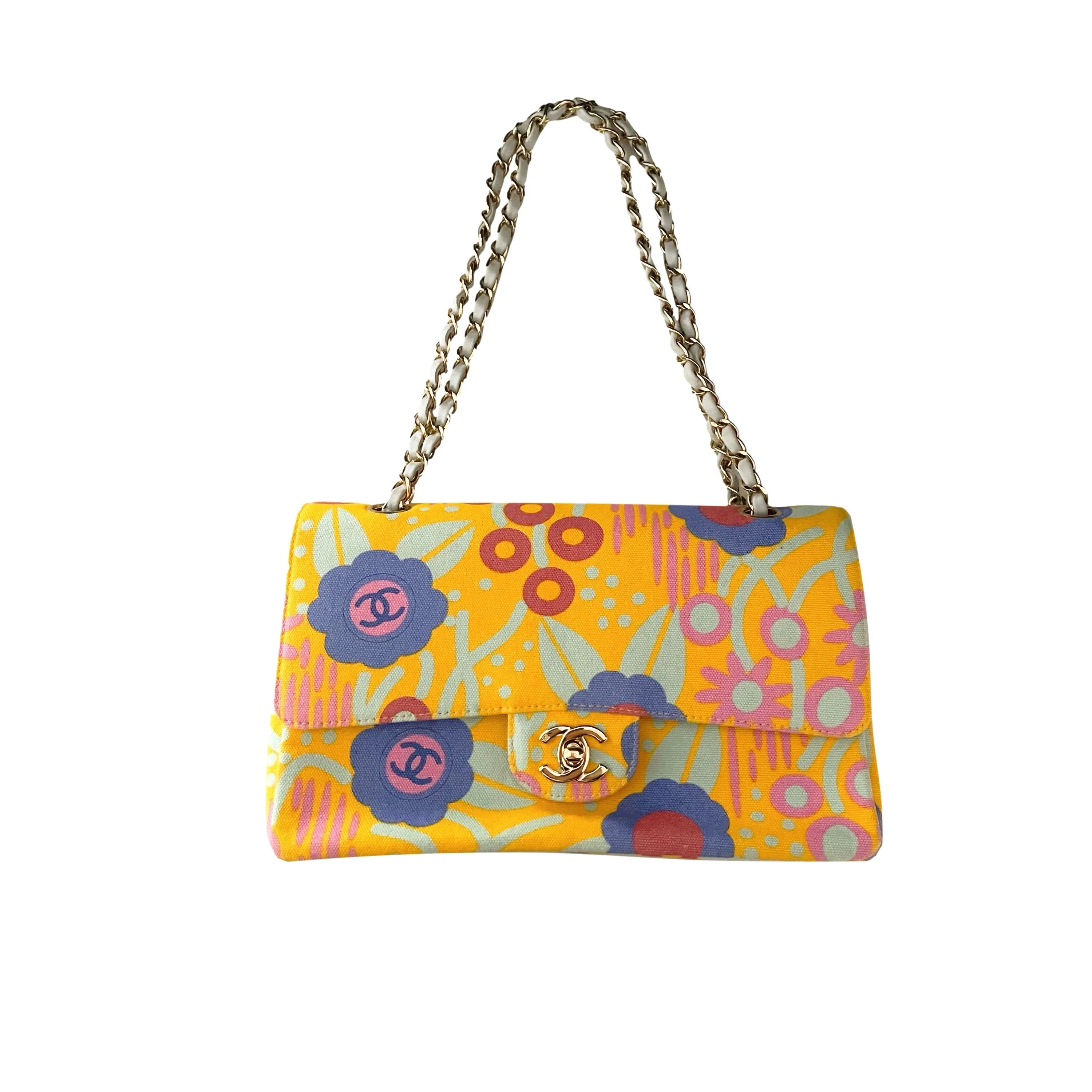 Chanel Yellow Floral Canvas Flap Bag