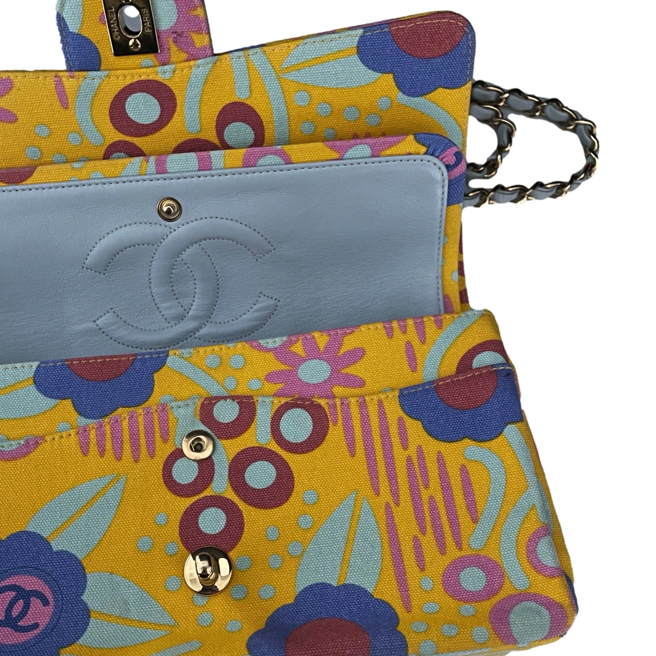 Chanel Yellow Floral Canvas Flap Bag - Image 4