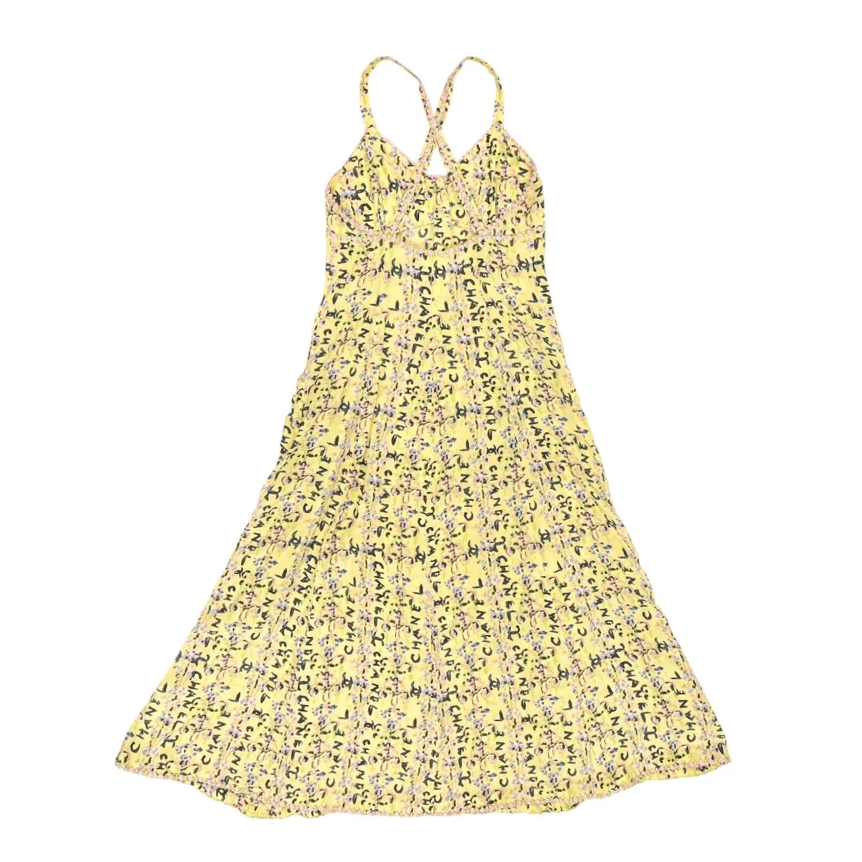 Chanel Yellow Floral Print Logo Dress - Image 2