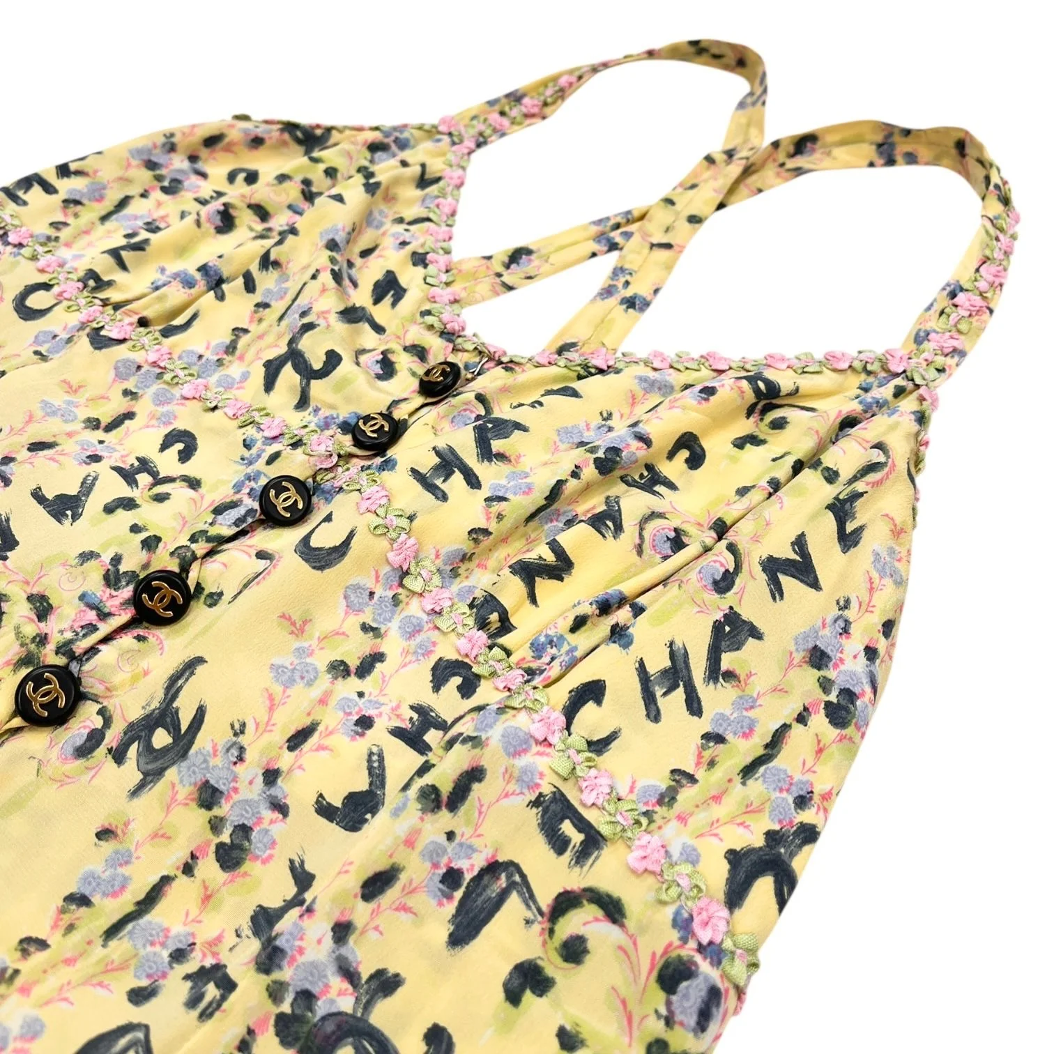 Chanel Yellow Floral Print Logo Dress - Image 3