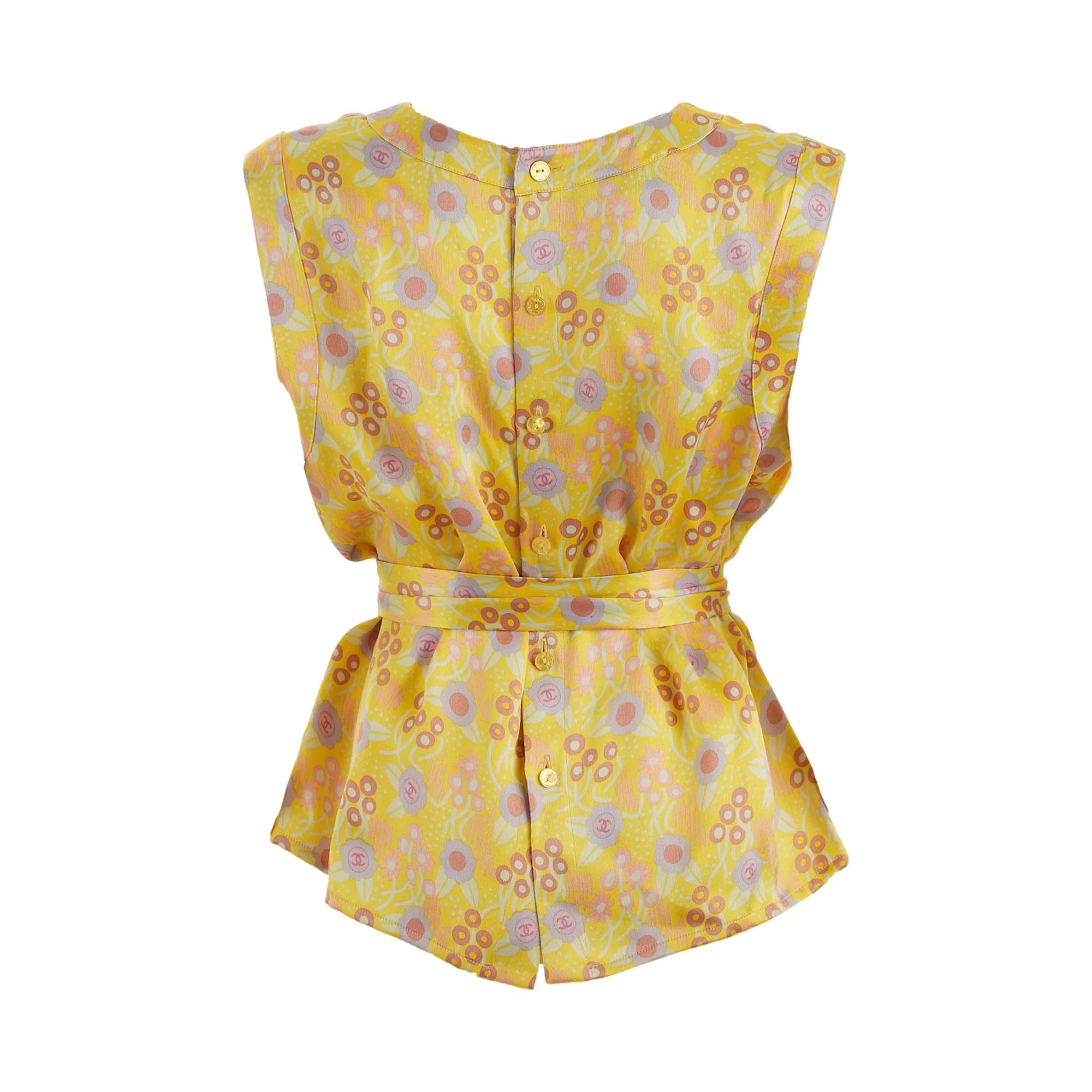 Chanel Yellow Flower Print Tie Top - Image 2