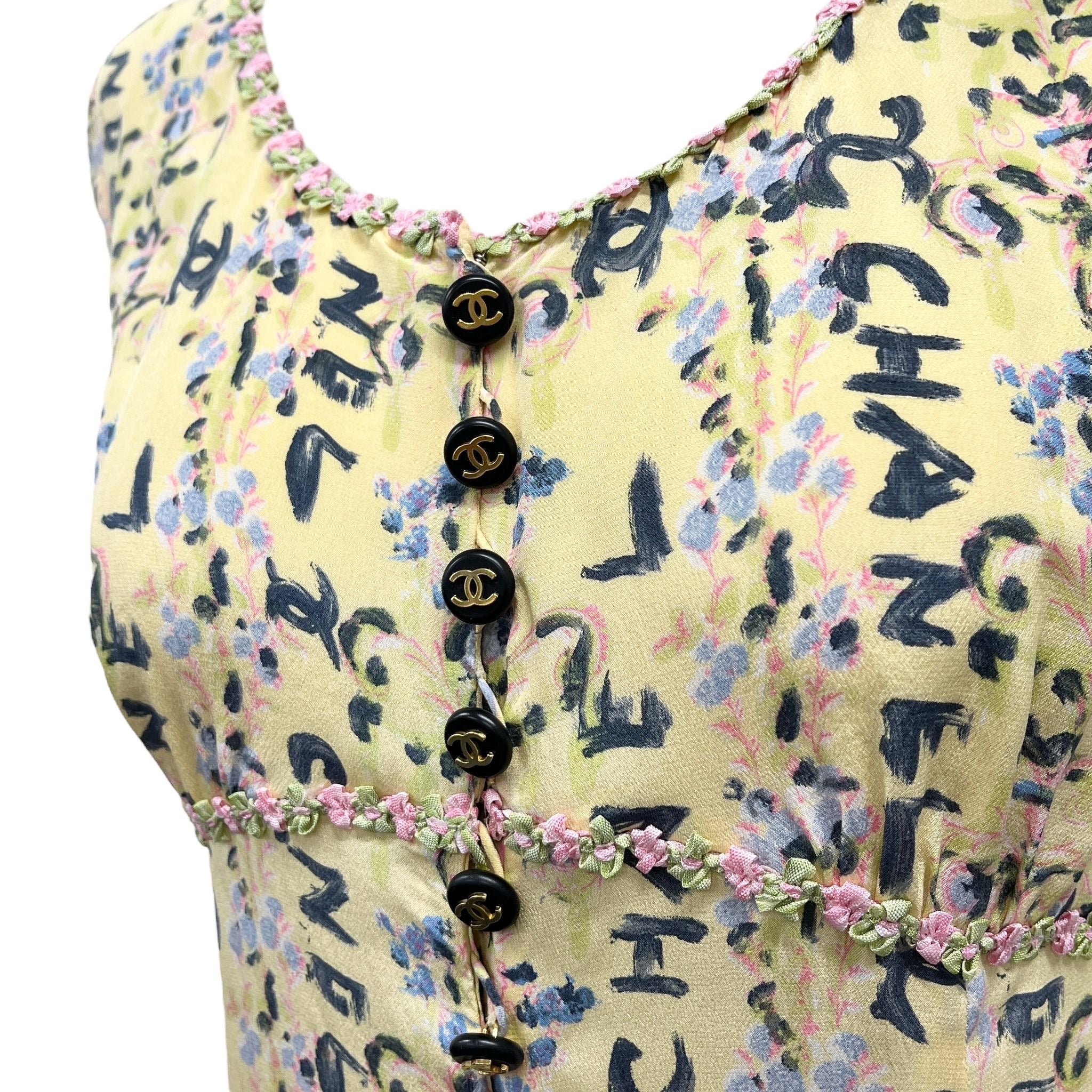 Chanel Yellow Floral Print Logo Dress - Image 3