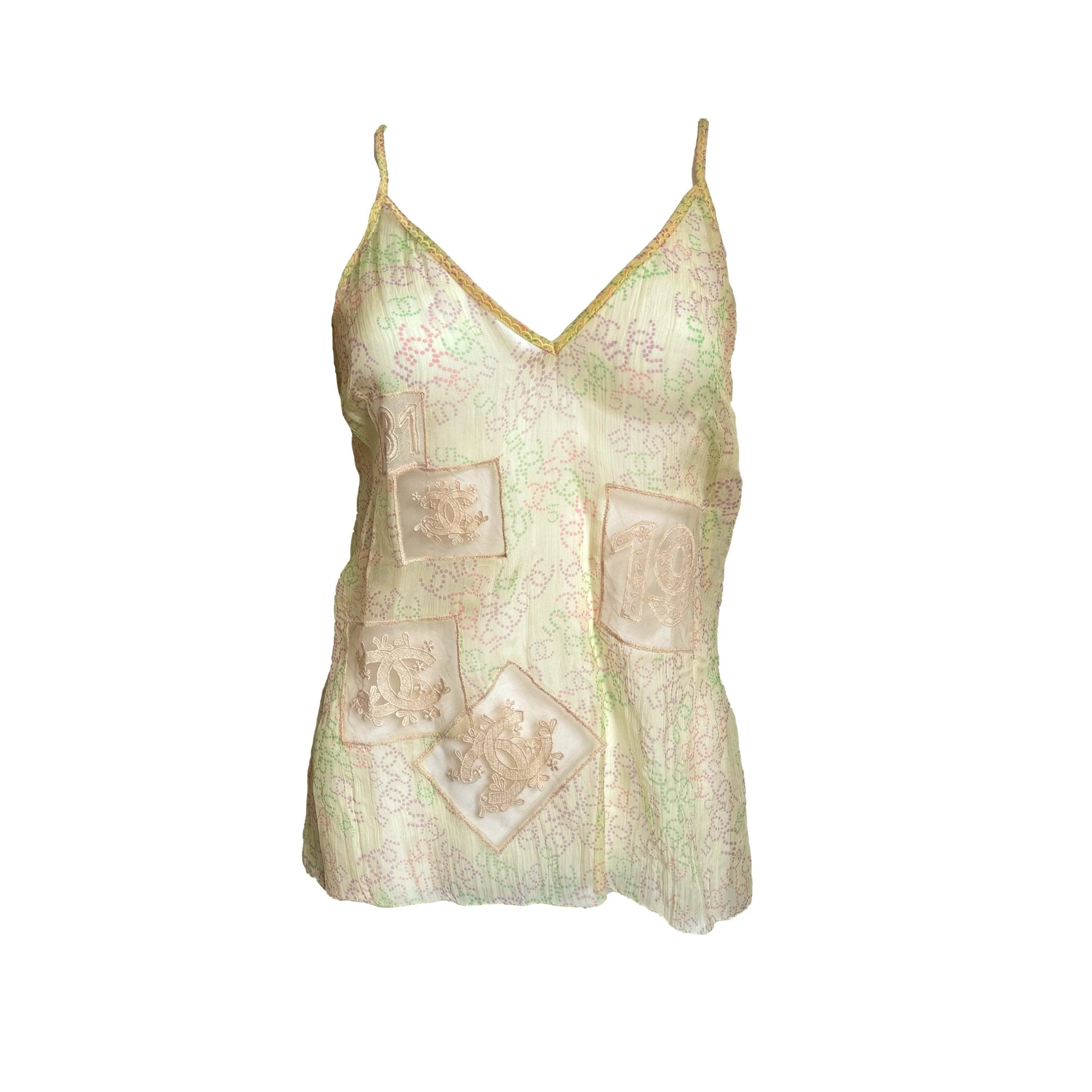 Chanel Yellow Lace Logo Tank