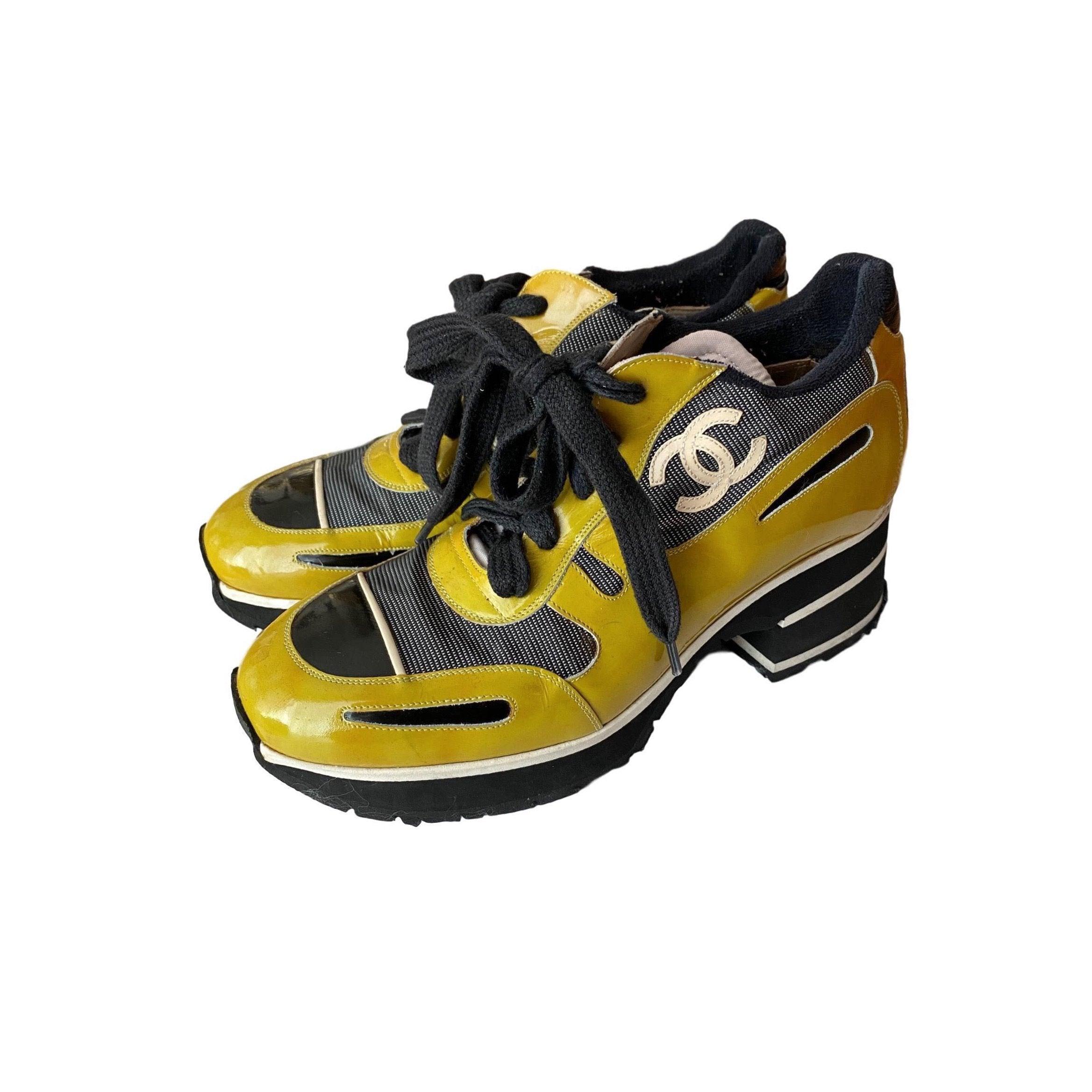 Chanel Yellow Laced-Up Platform Sneakers