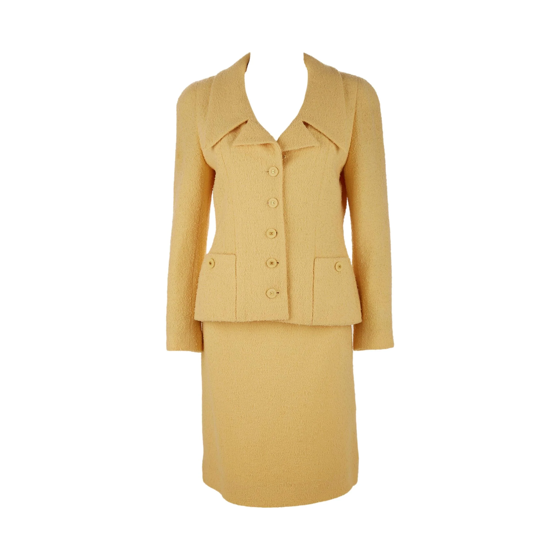 Chanel Yellow Logo Button Skirt Set - Image 2