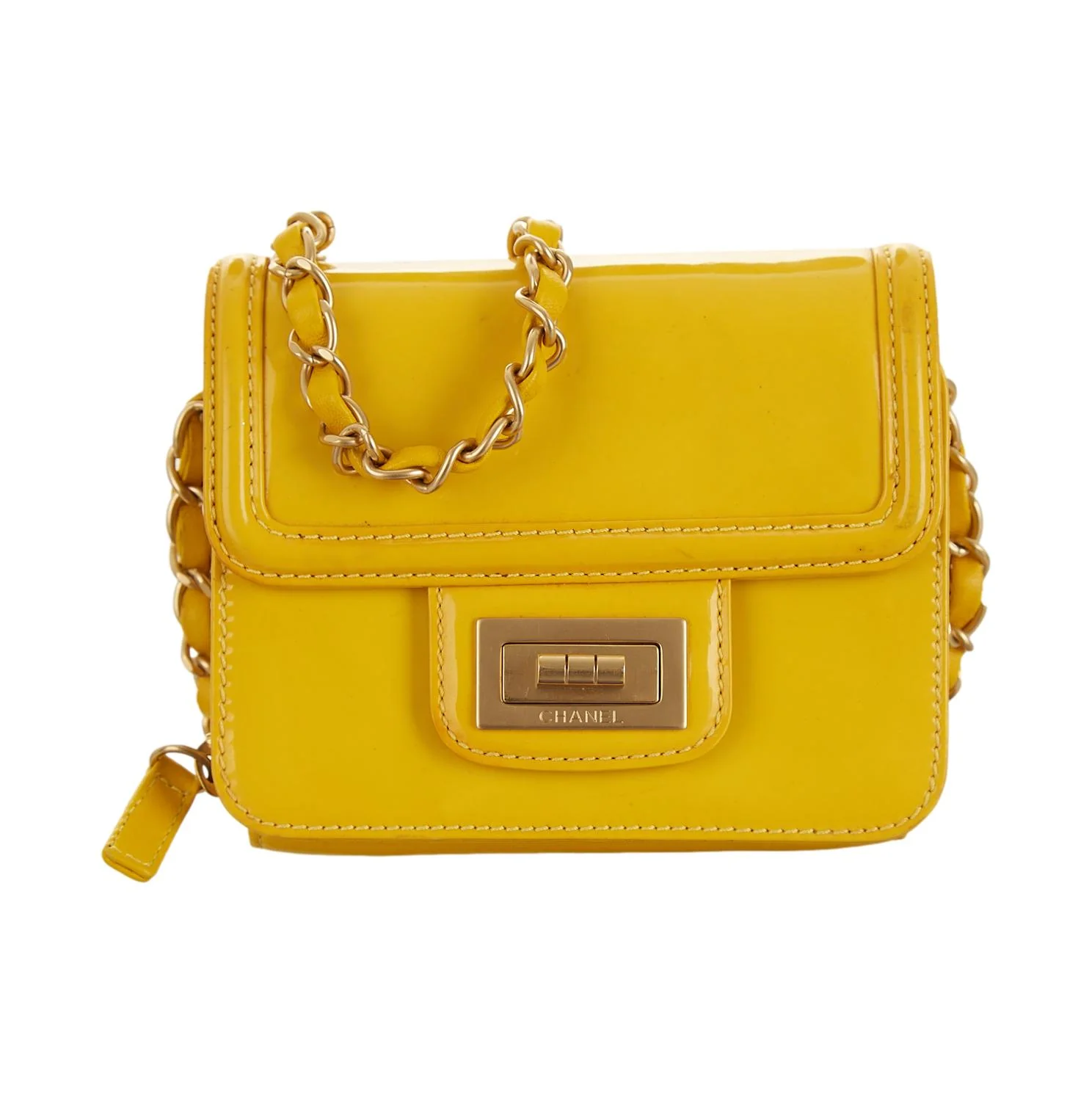 Chanel Yellow Patent Mini Chain Shoulder Bag