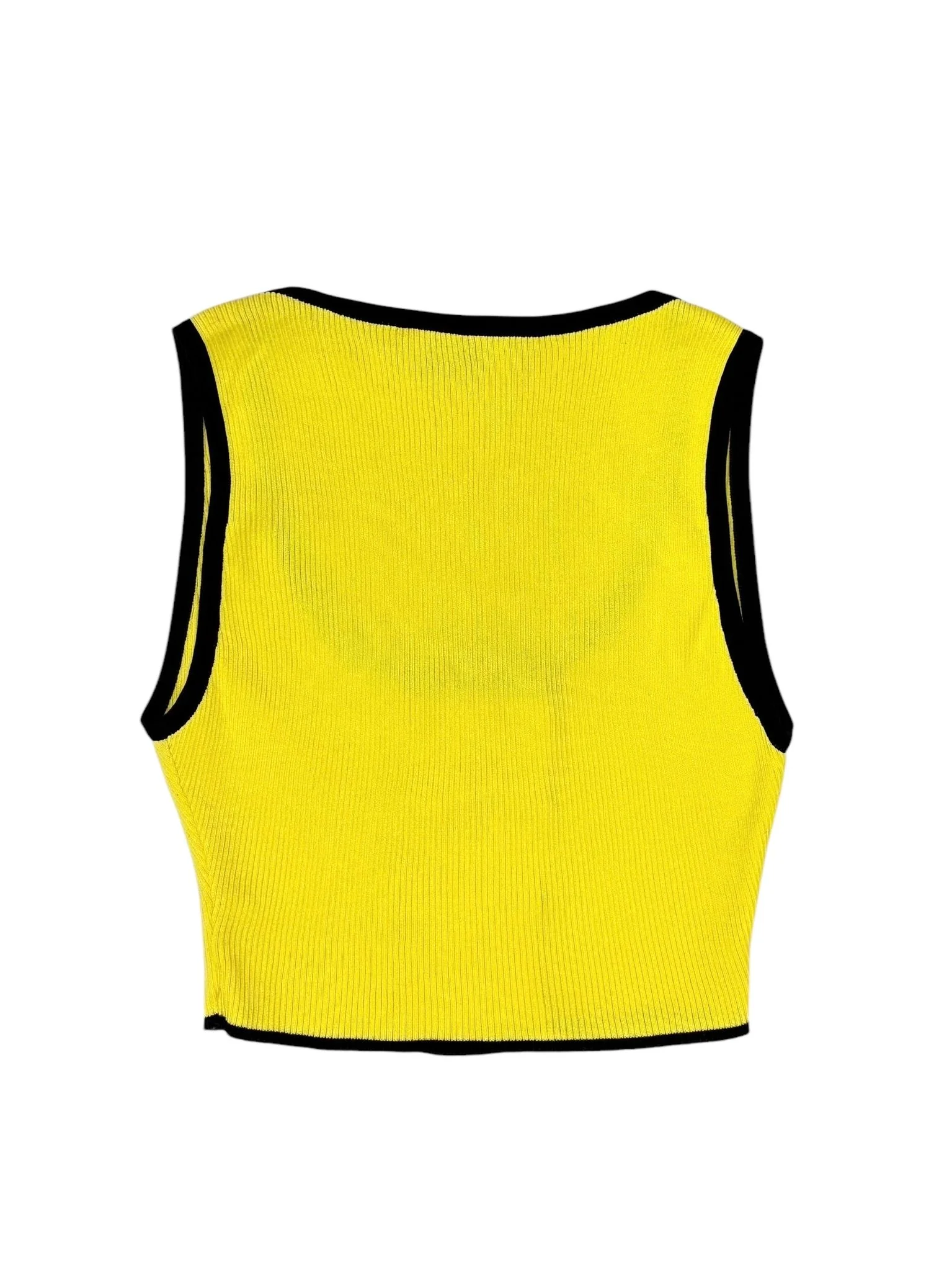 Chanel Yellow Ribbed Button-Up Cropped Top - Image 2