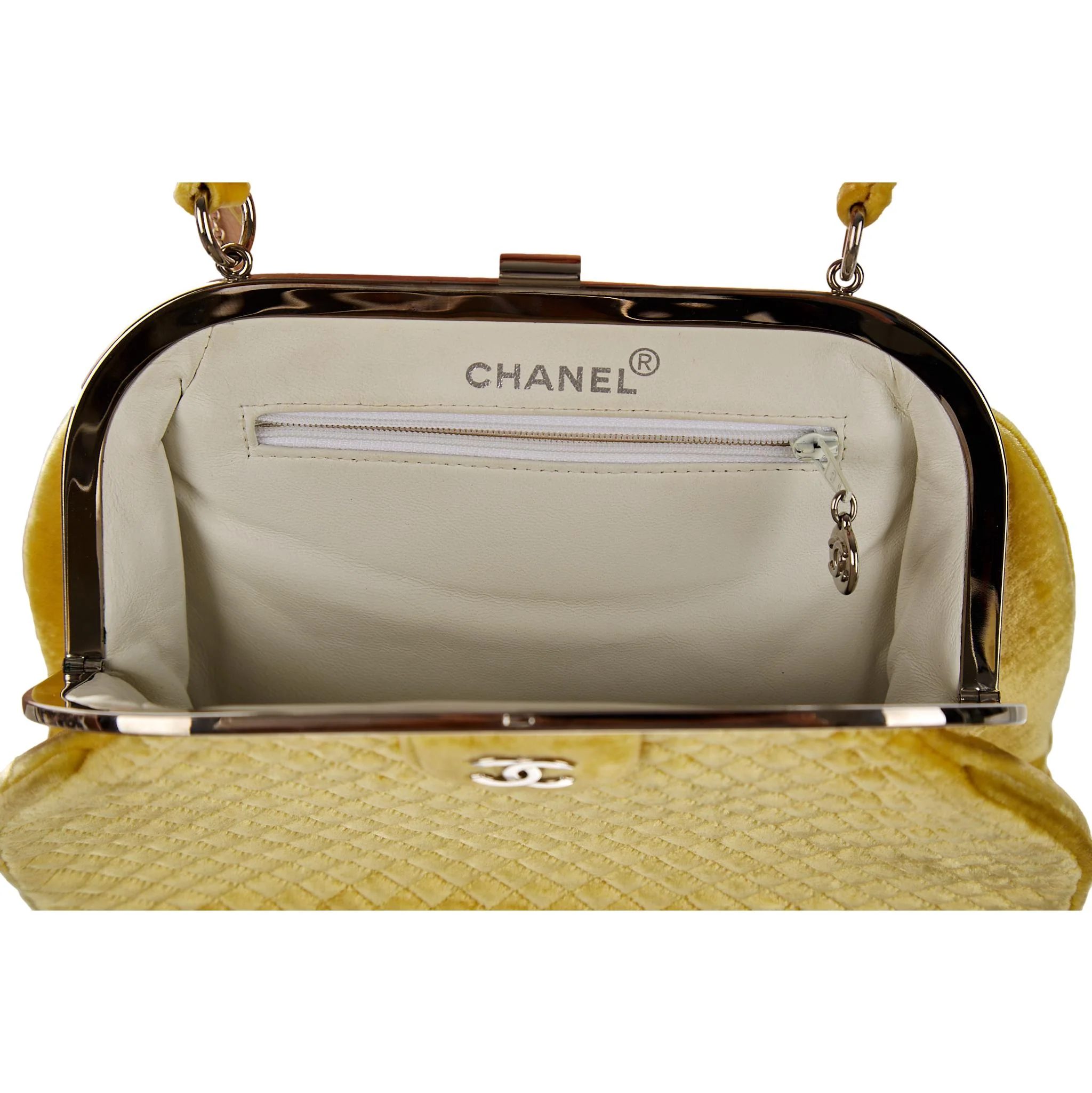 Chanel Yellow Velour Quilted Top Handle Bag - Image 4