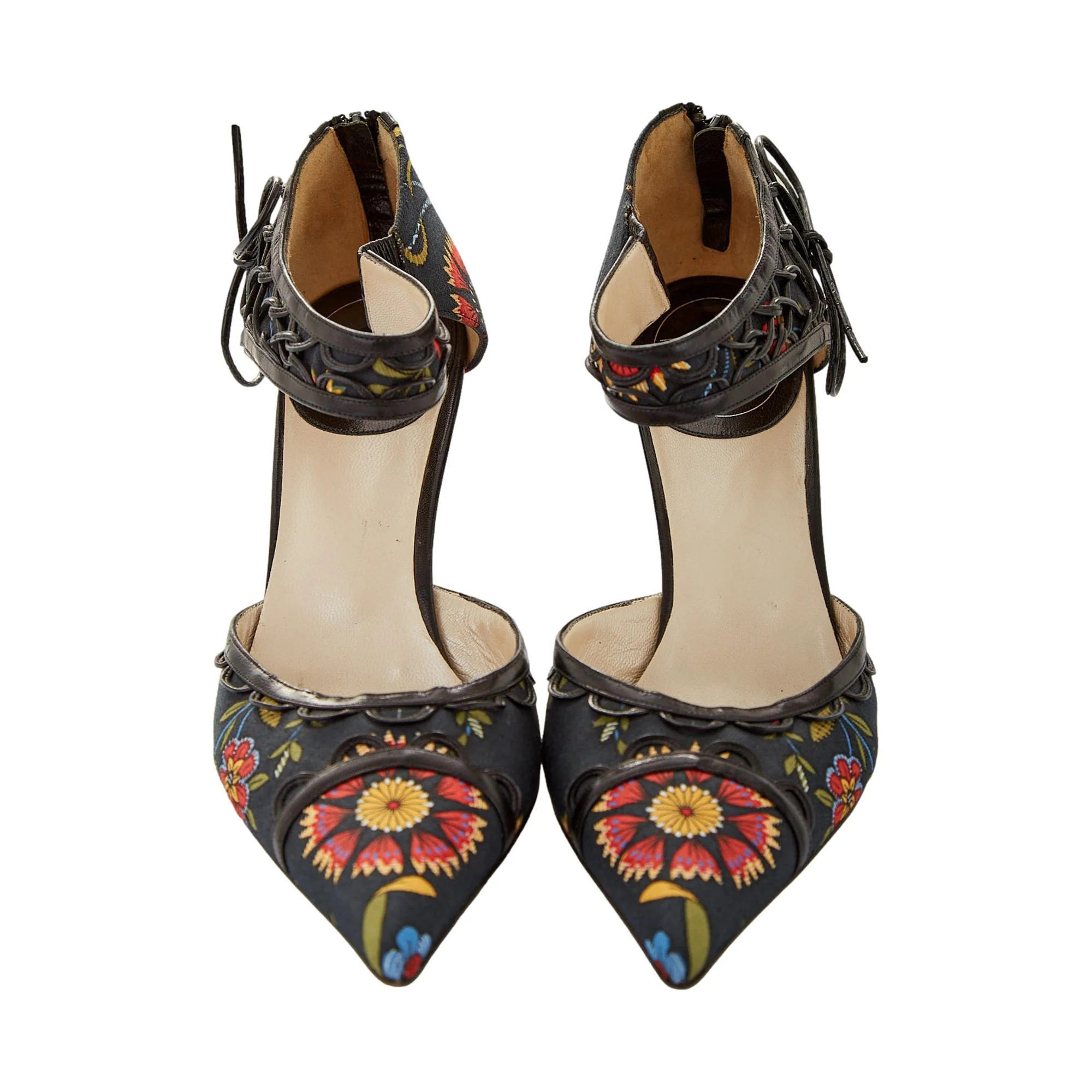 Christian Dior Multi Floral Lace Ankle Strap Heels - Image 3