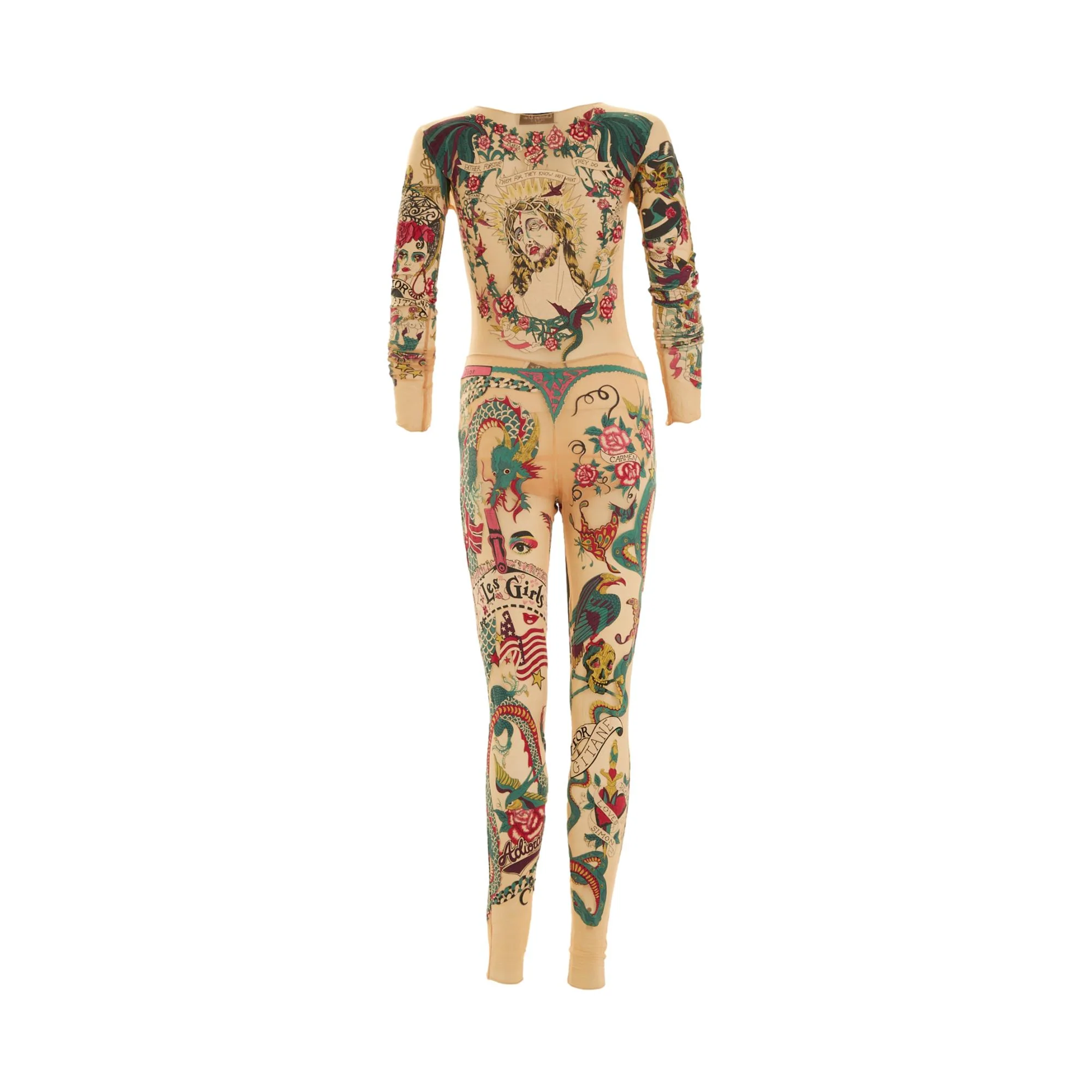Christian Dior Tattoo Print Bodysuit + Leggings Set - Image 2