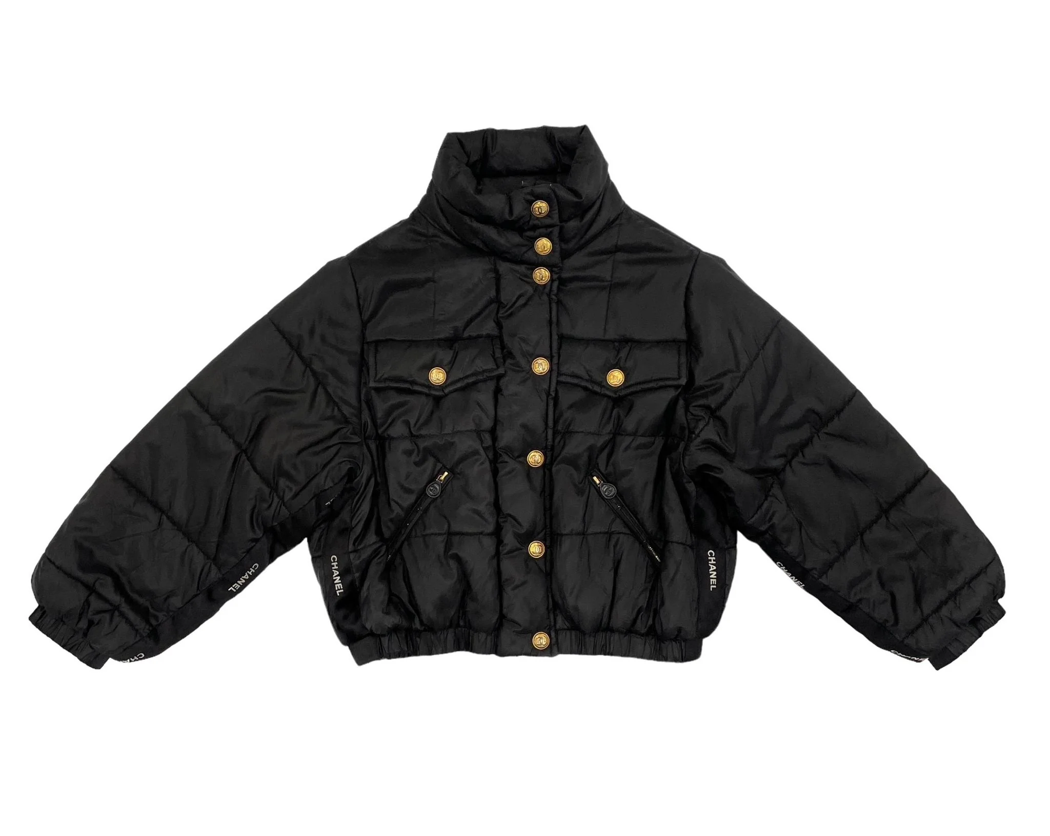 Chanel Black Logo Puffer Jacket