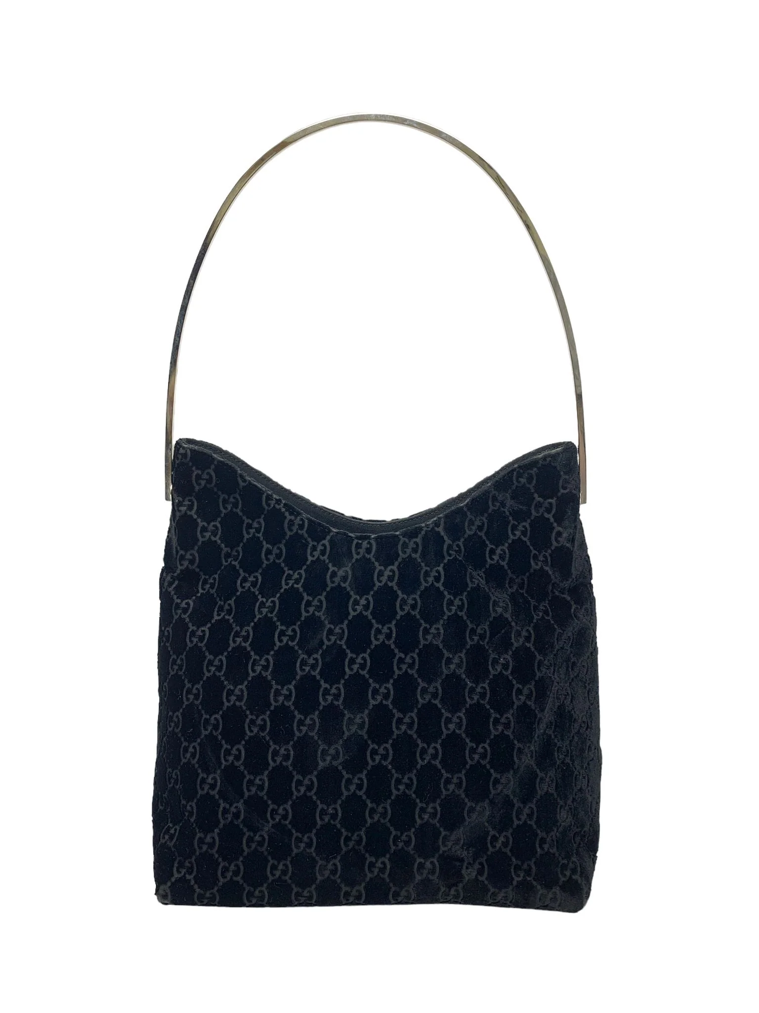 Gucci Black Velvet Logo Top Handle Bag