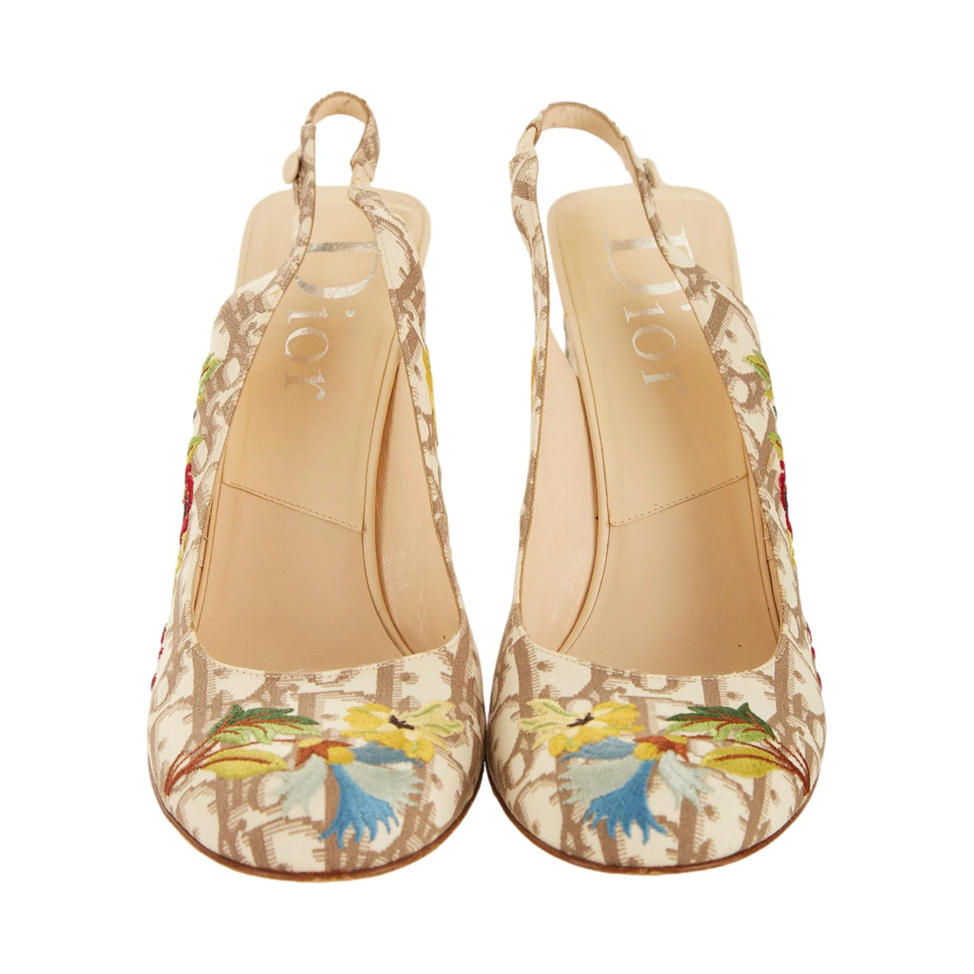 Dior Beige Floral Embroidered Heels - Image 2